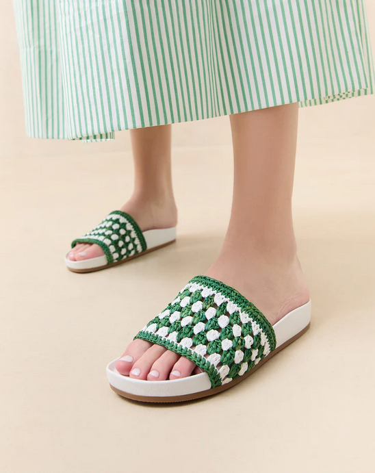 Loeffler Randall Henri Crochet Raffia Sandal - Green/White
