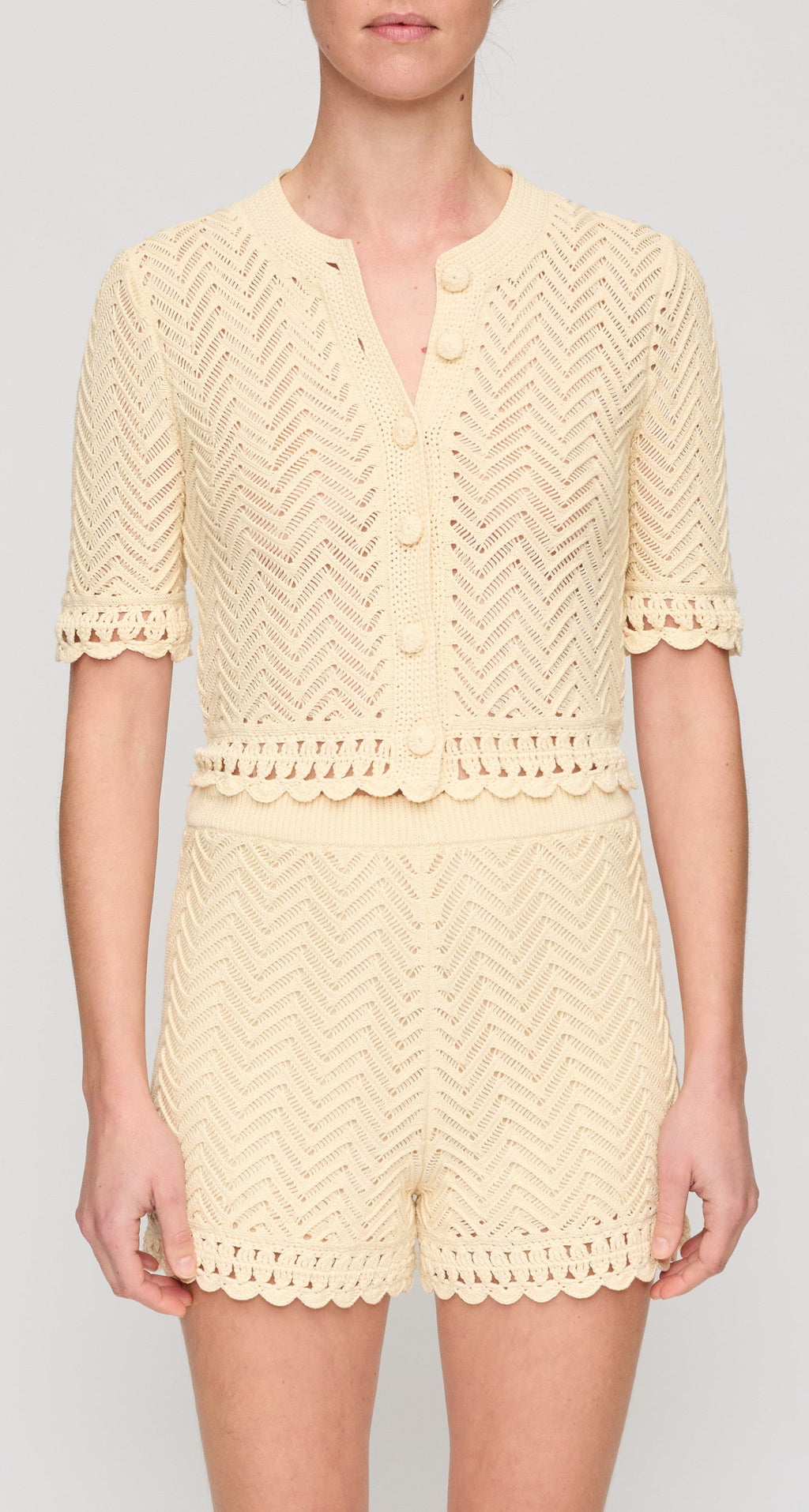 A.L.C. Simon Cotton Crochet Knit Cardigan - Butter