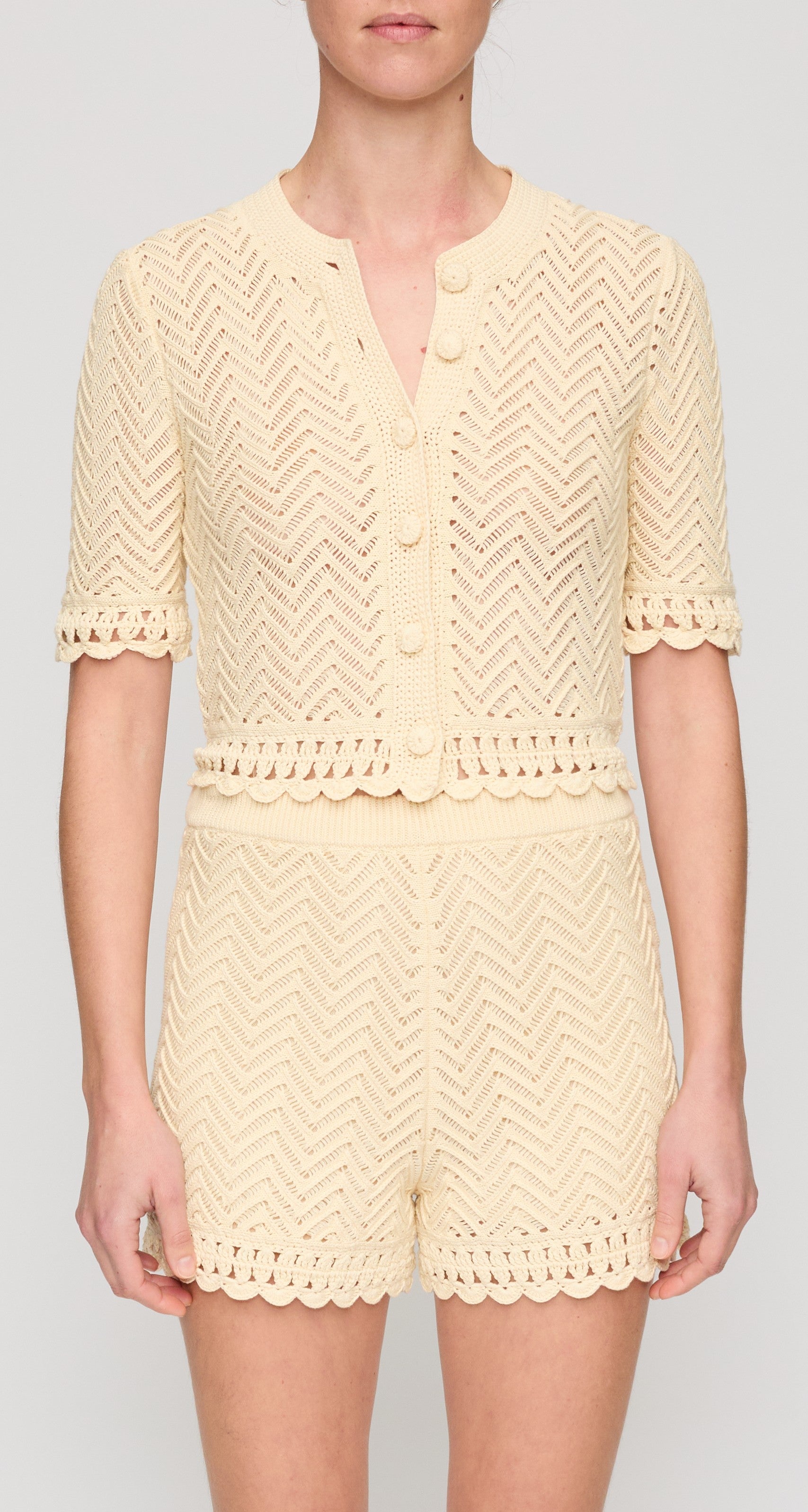 A.L.C. Simon Cotton Crochet Knit Cardigan - Butter