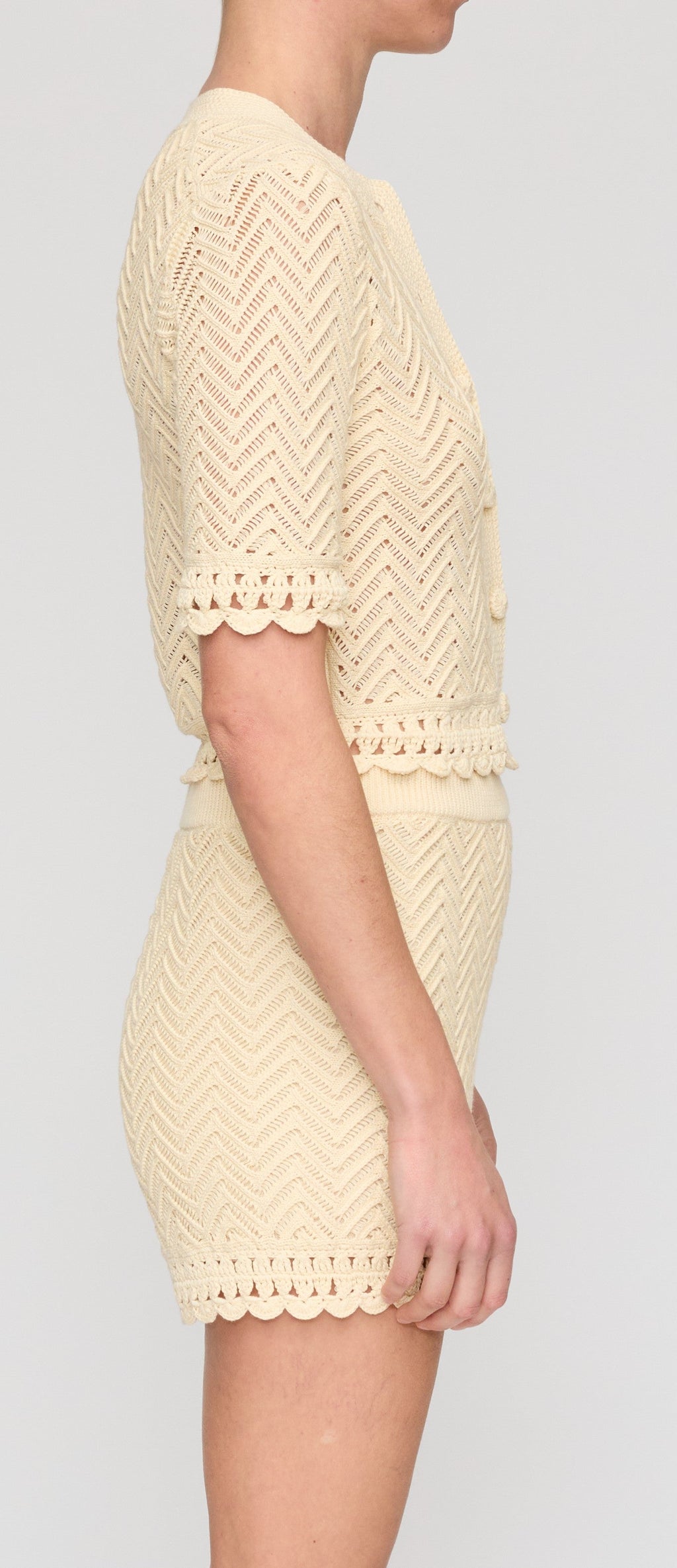 A.L.C. Simon Cotton Crochet Knit Cardigan - Butter