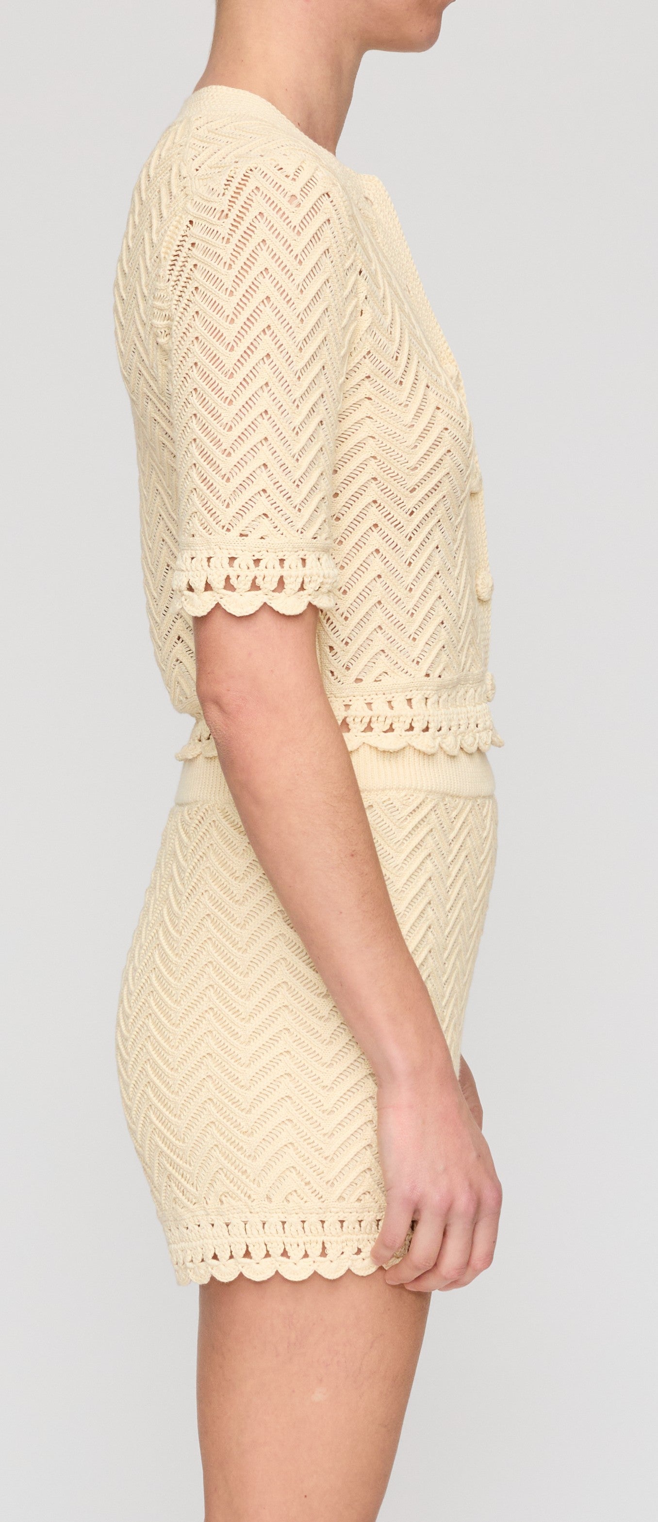A.L.C. Simon Cotton Crochet Knit Cardigan - Butter