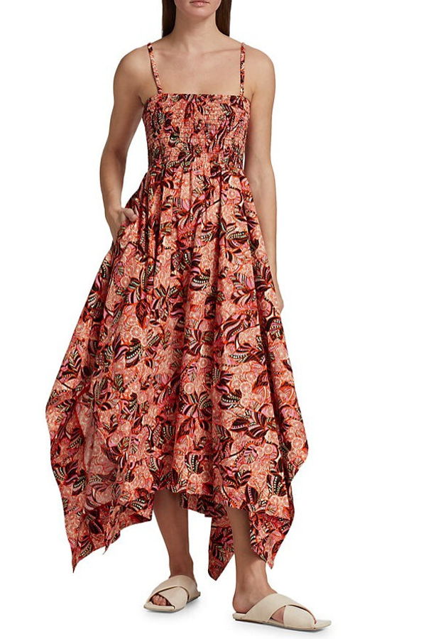 A.L.C. Women Adriana Cut Out Smocked Asymmetric Maxi Dress - Orange/Rose Multi