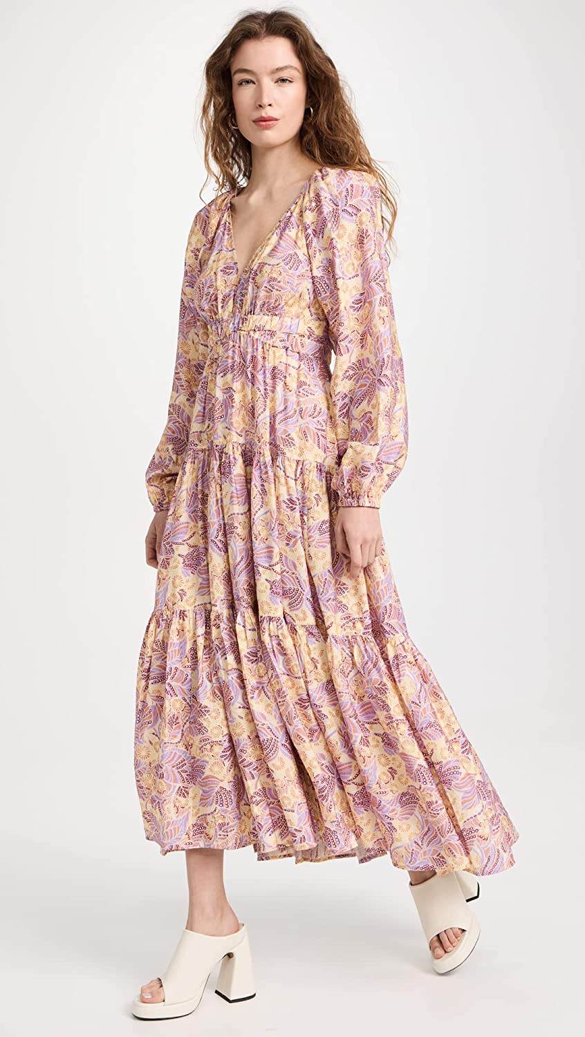 A.L.C. Womens Iman Floral Maxi Dress - Canary/Iris Multi