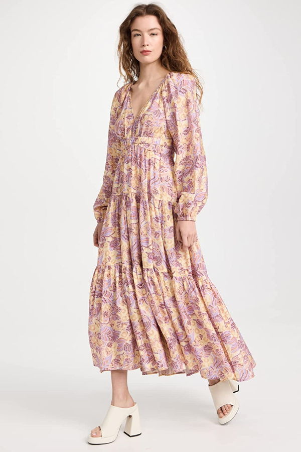 A.L.C. Womens Iman Floral Maxi Dress - Canary/Iris Multi