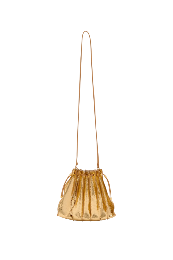 Ulla Johnson Adria Pleated Wave Crossbody Bag - Gold Python