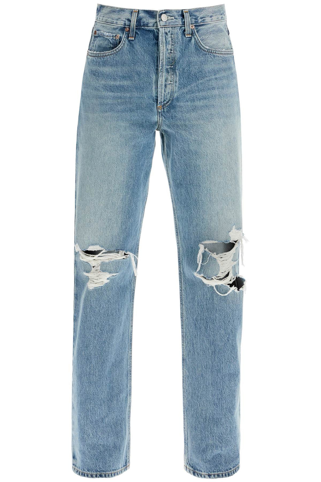 AGOLDE Relaxed Straight Fit Kelly Used Effect Jeans - Blue