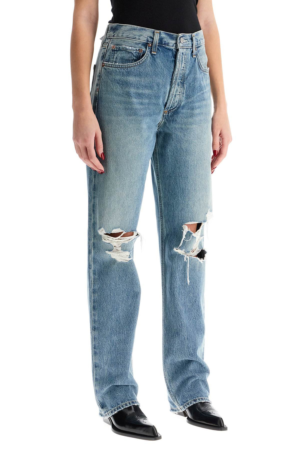 AGOLDE Relaxed Straight Fit Kelly Used Effect Jeans - Blue