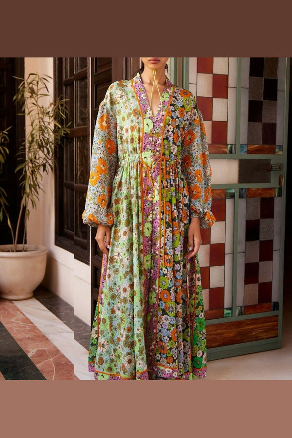 ALÉMAIS Orange Blossom Spliced Midi Dress