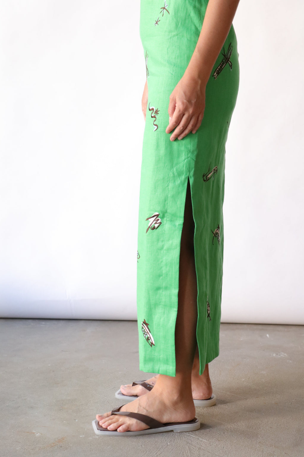 ALÉMAIS Wanda Embroidered Midi Dress - Green