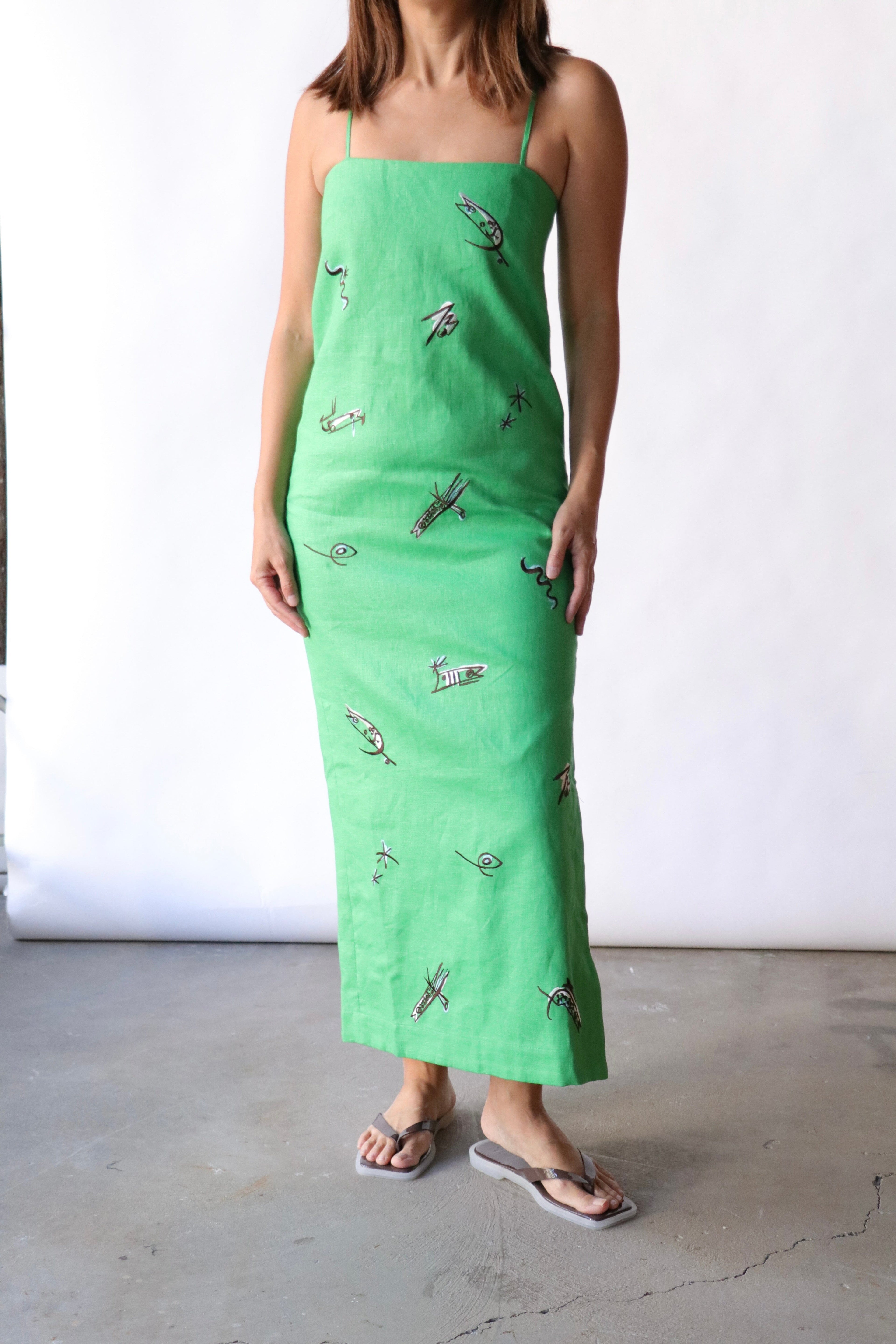 ALÉMAIS Wanda Embroidered Midi Dress - Green