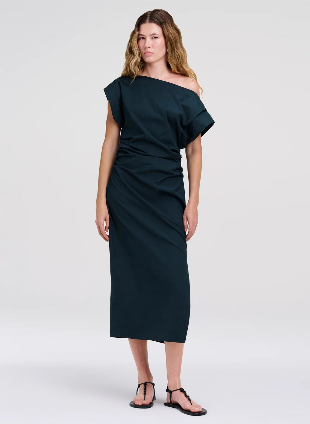 A.L.C. Nara Stretch Cotton Off Shoulder Midi Dress