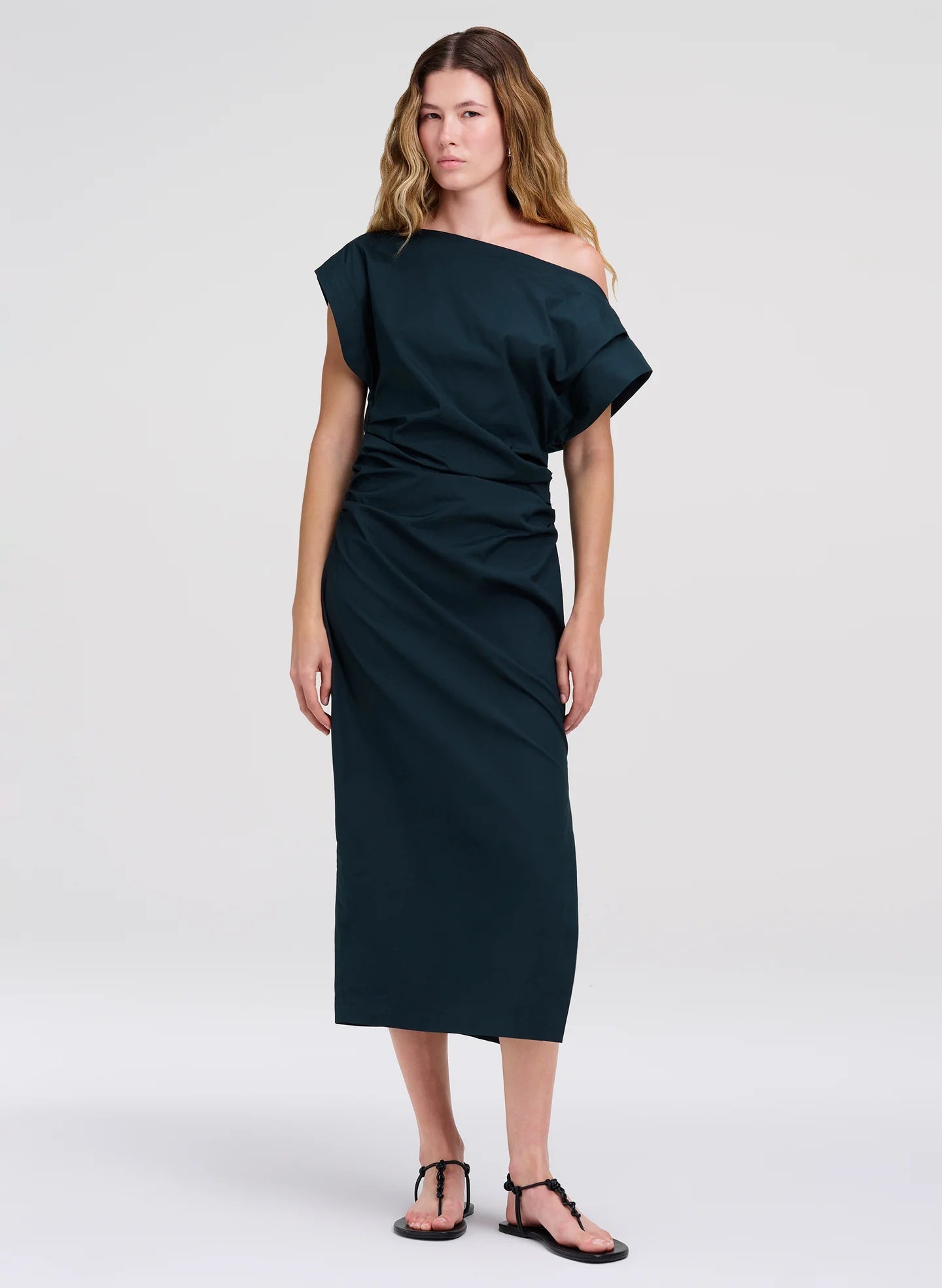 A.L.C. Nara Stretch Cotton Off Shoulder Midi Dress