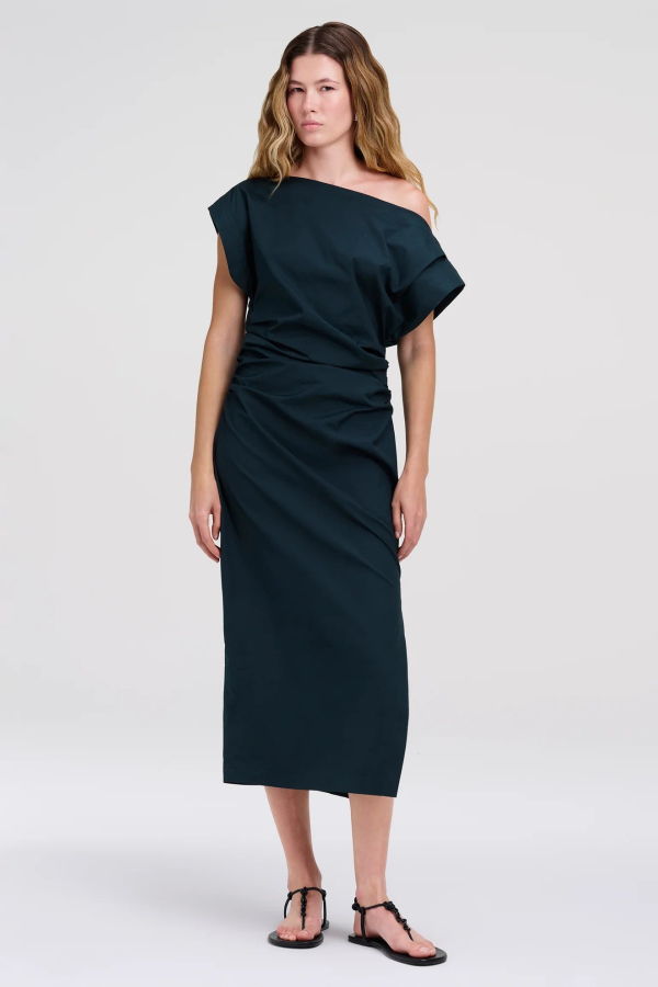 A.L.C. Nara Stretch Cotton Off Shoulder Midi Dress