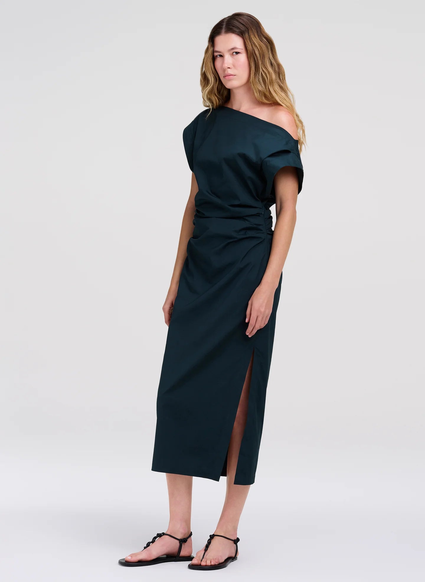 A.L.C. Nara Stretch Cotton Off Shoulder Midi Dress