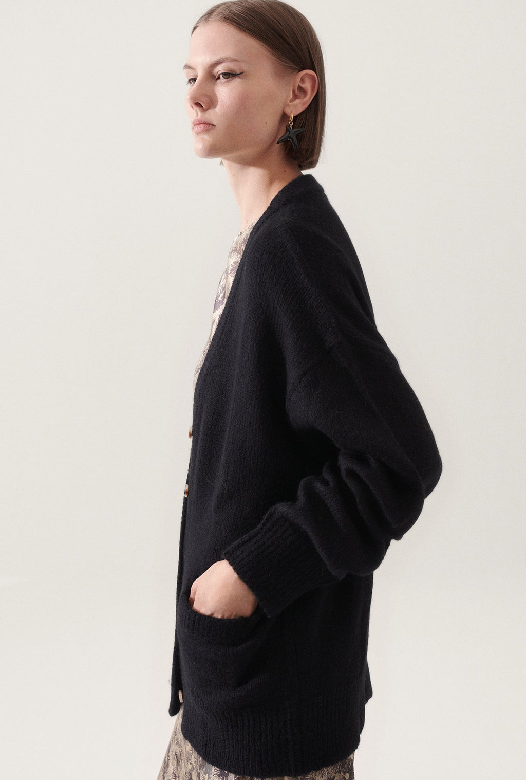 Silk Laundry Alpaca Slouch Cardigan - Black