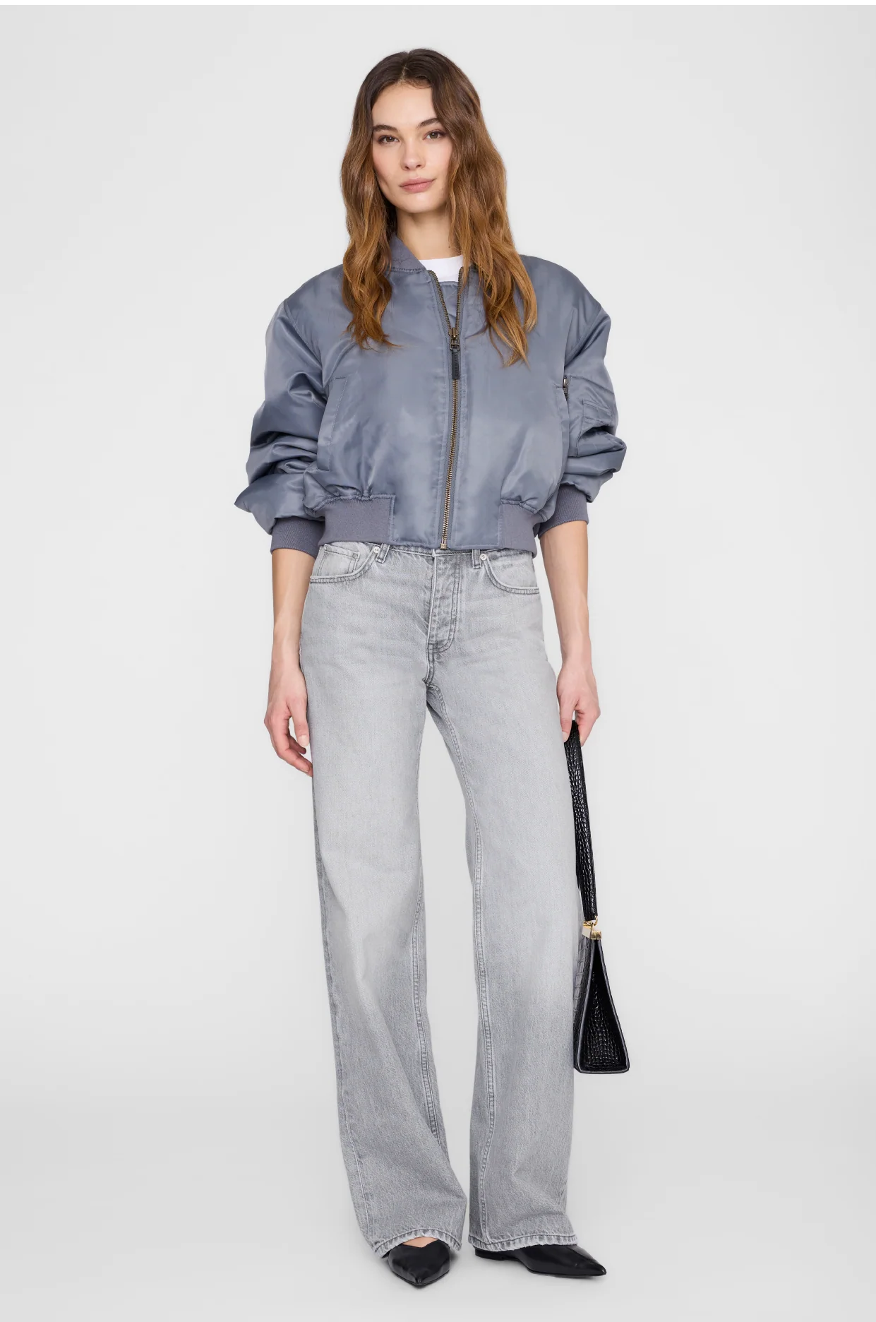 Anine Bing Cropped Leon Bomber Jacket - Dark Grey