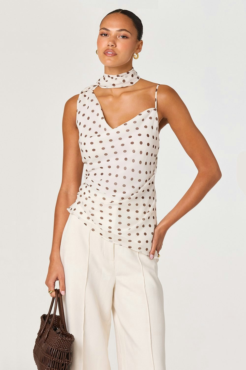 ASTR The Label Adrie Top - Cream Polka Dot