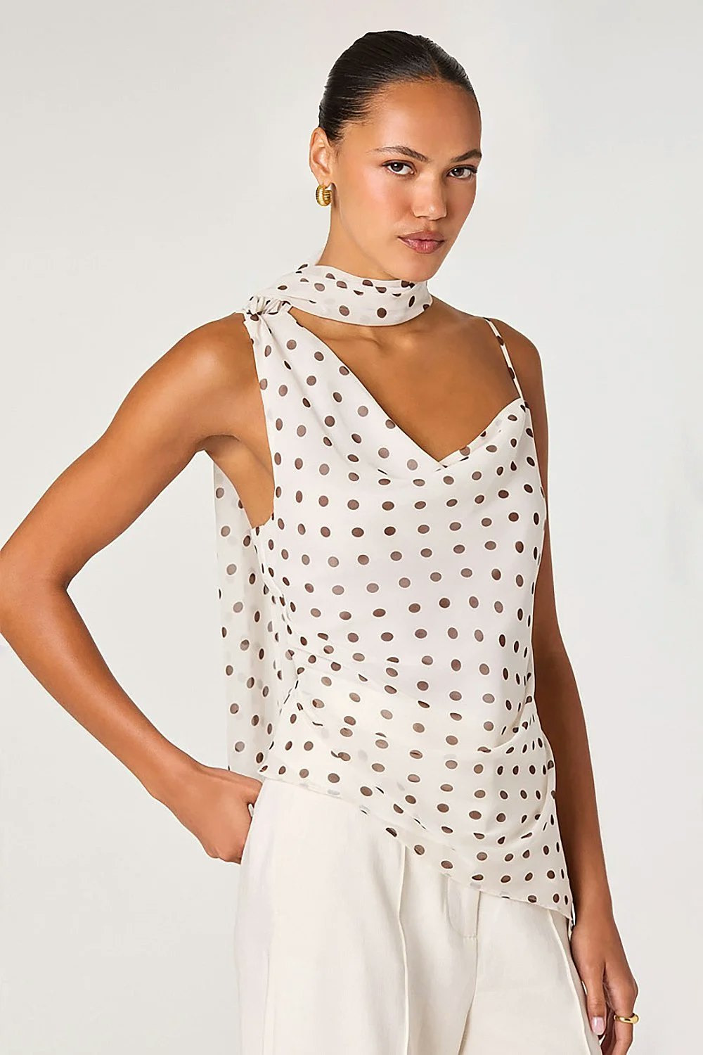 ASTR The Label Adrie Top - Cream Polka Dot