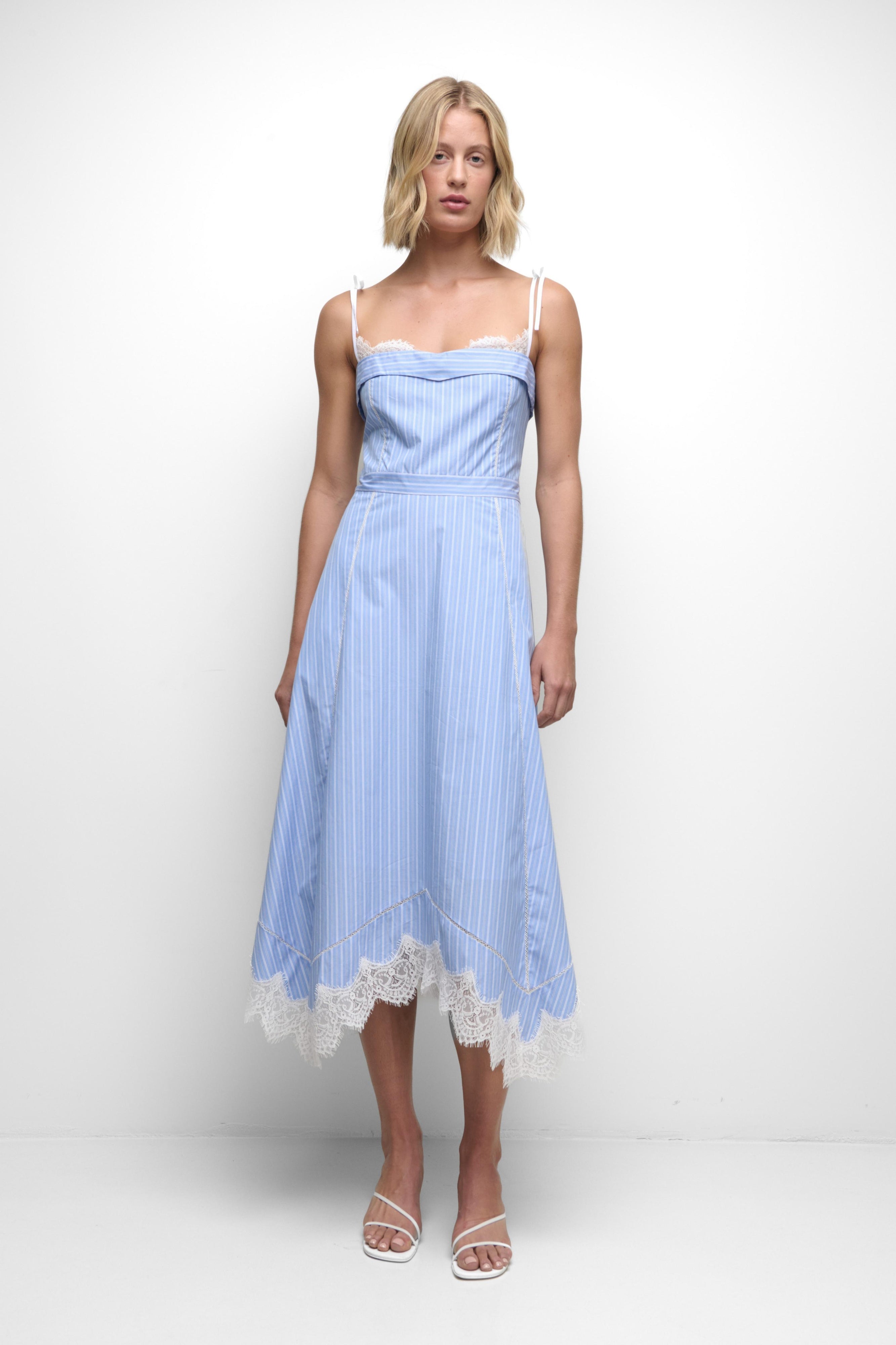 Jonathan Simkhai Avaleigh Cotton Lace Midi Dress - Oxford Blue Stripe