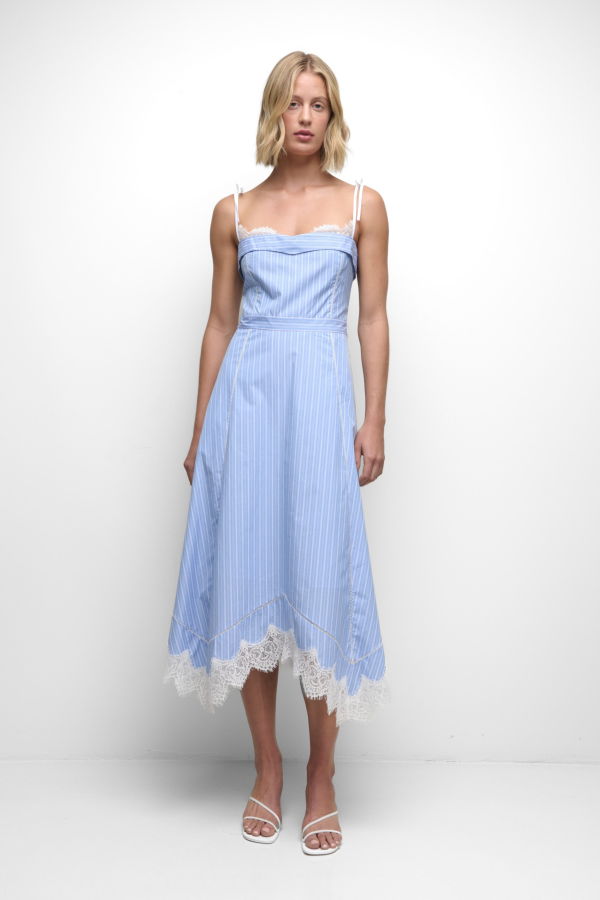 Jonathan Simkhai Avaleigh Cotton Lace Midi Dress - Oxford Blue Stripe