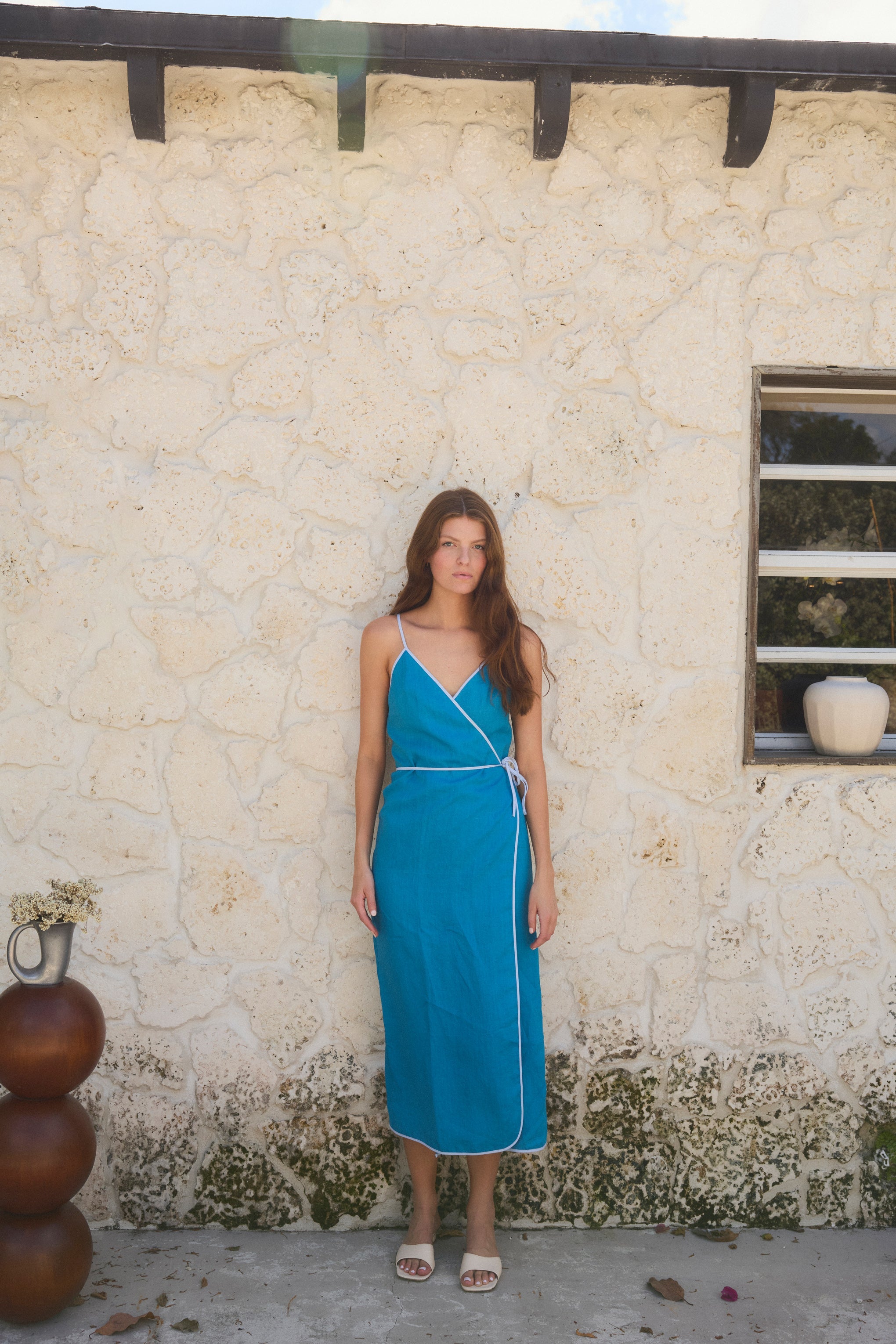 ESYA Azure Linen Wrap Dress - Azure