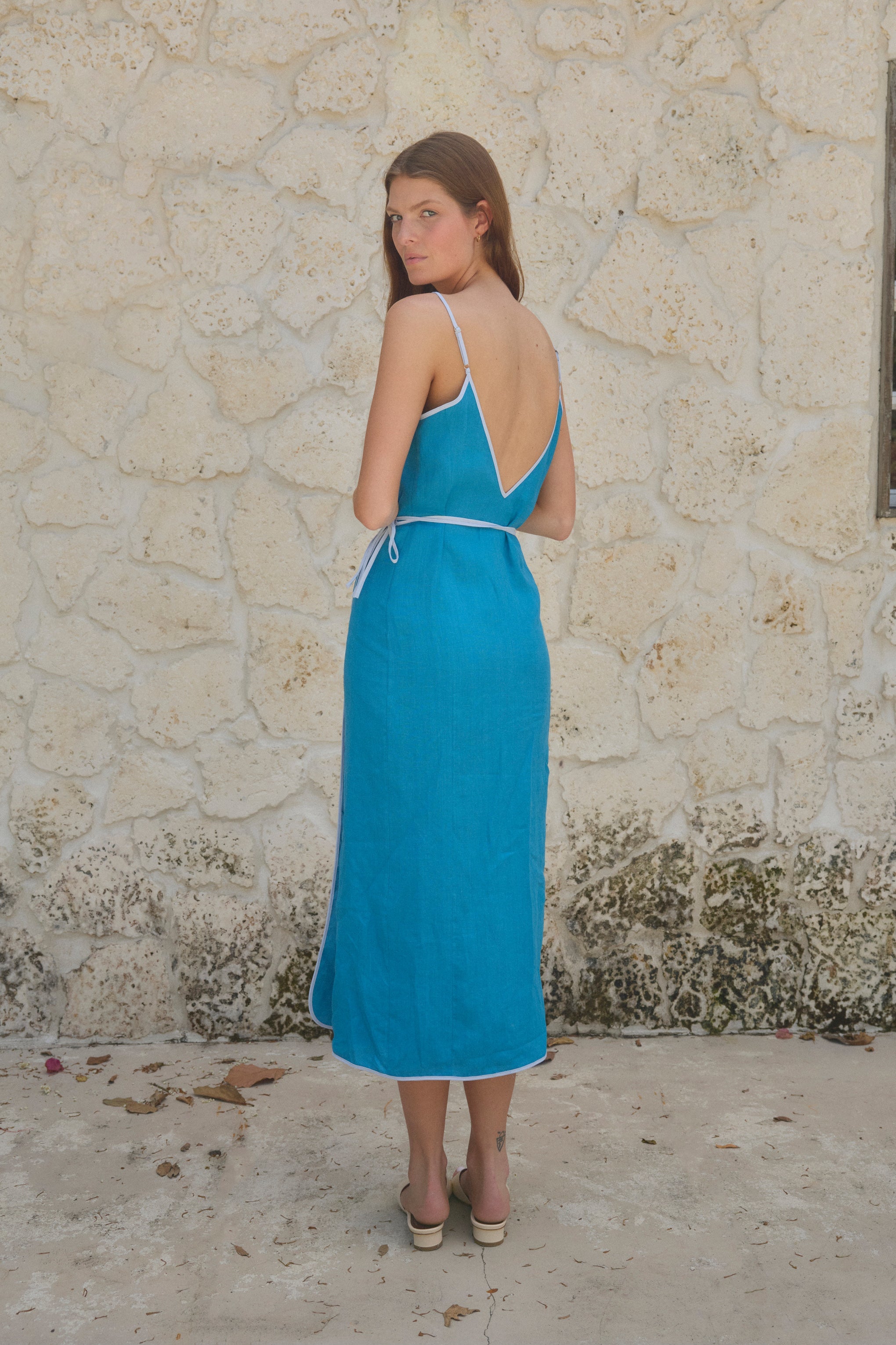 ESYA Azure Linen Wrap Dress - Azure