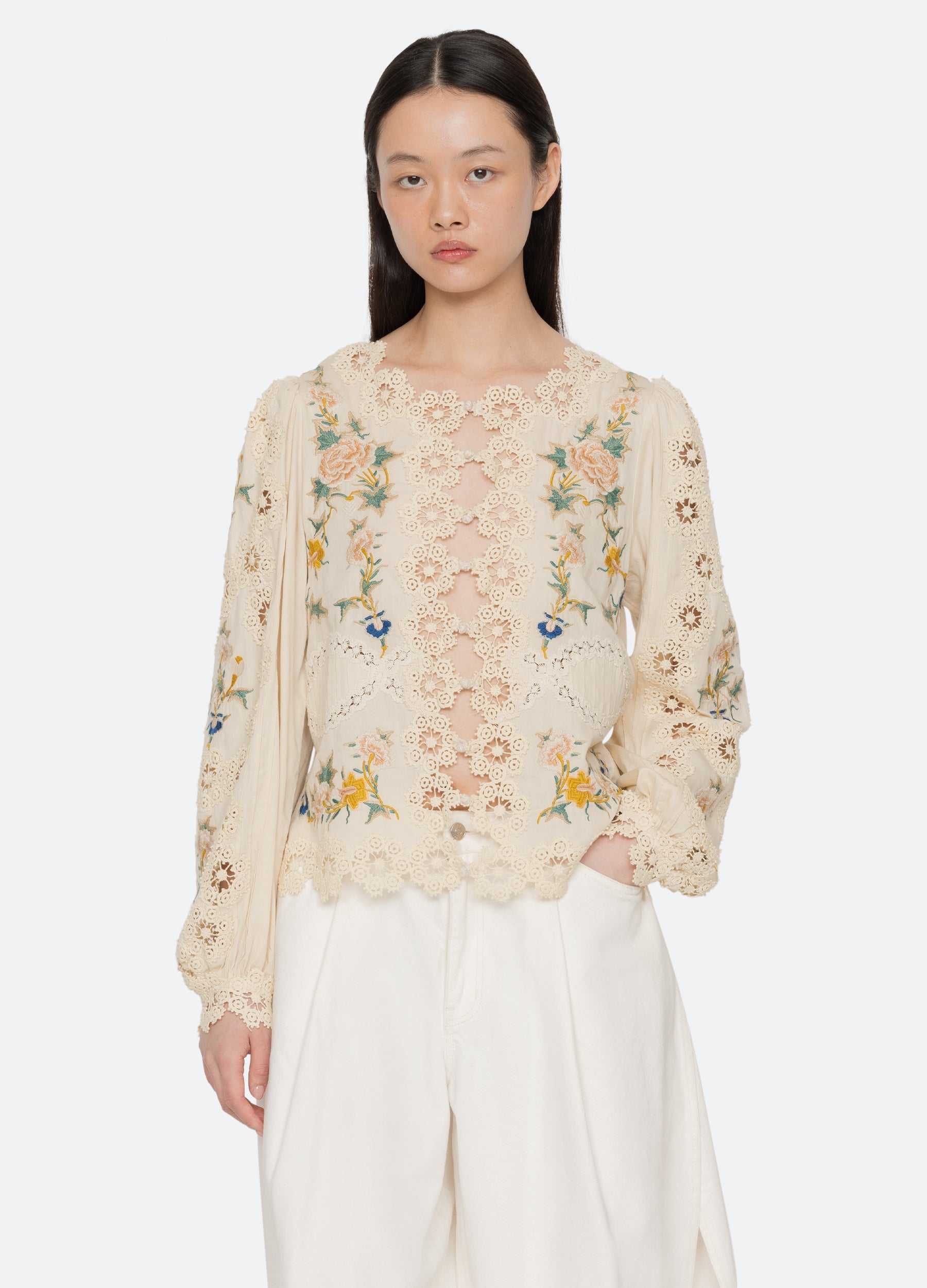 Sea NY Adonna Long Sleeve Top - Cream