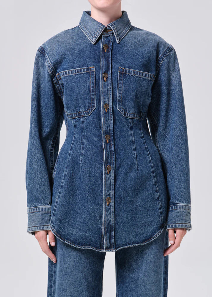 AGOLDE Wilma Denim Jean Shirt - Marbled Dark Indigo