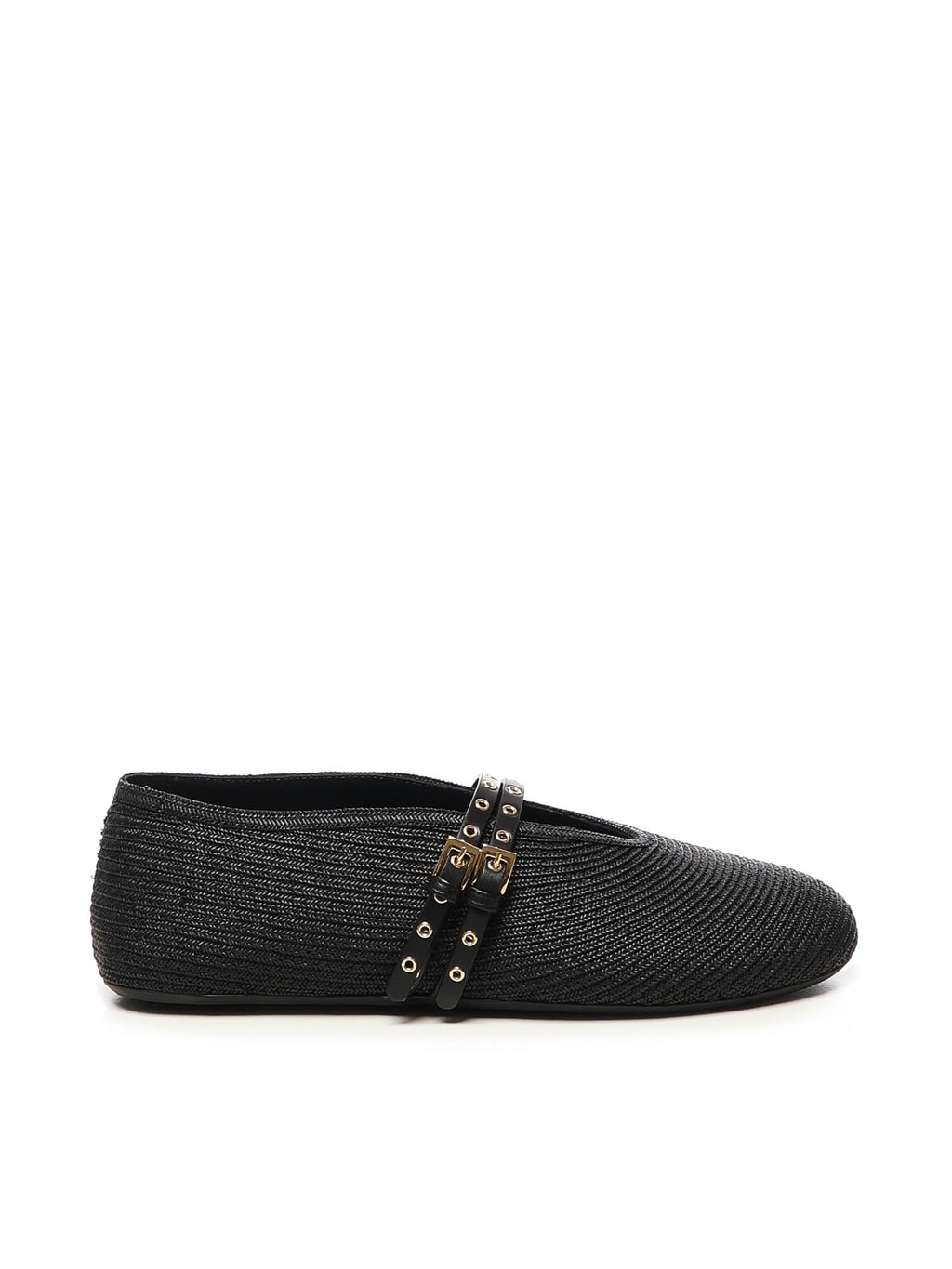 Alaia Flat Straw Ballerinas - Black
