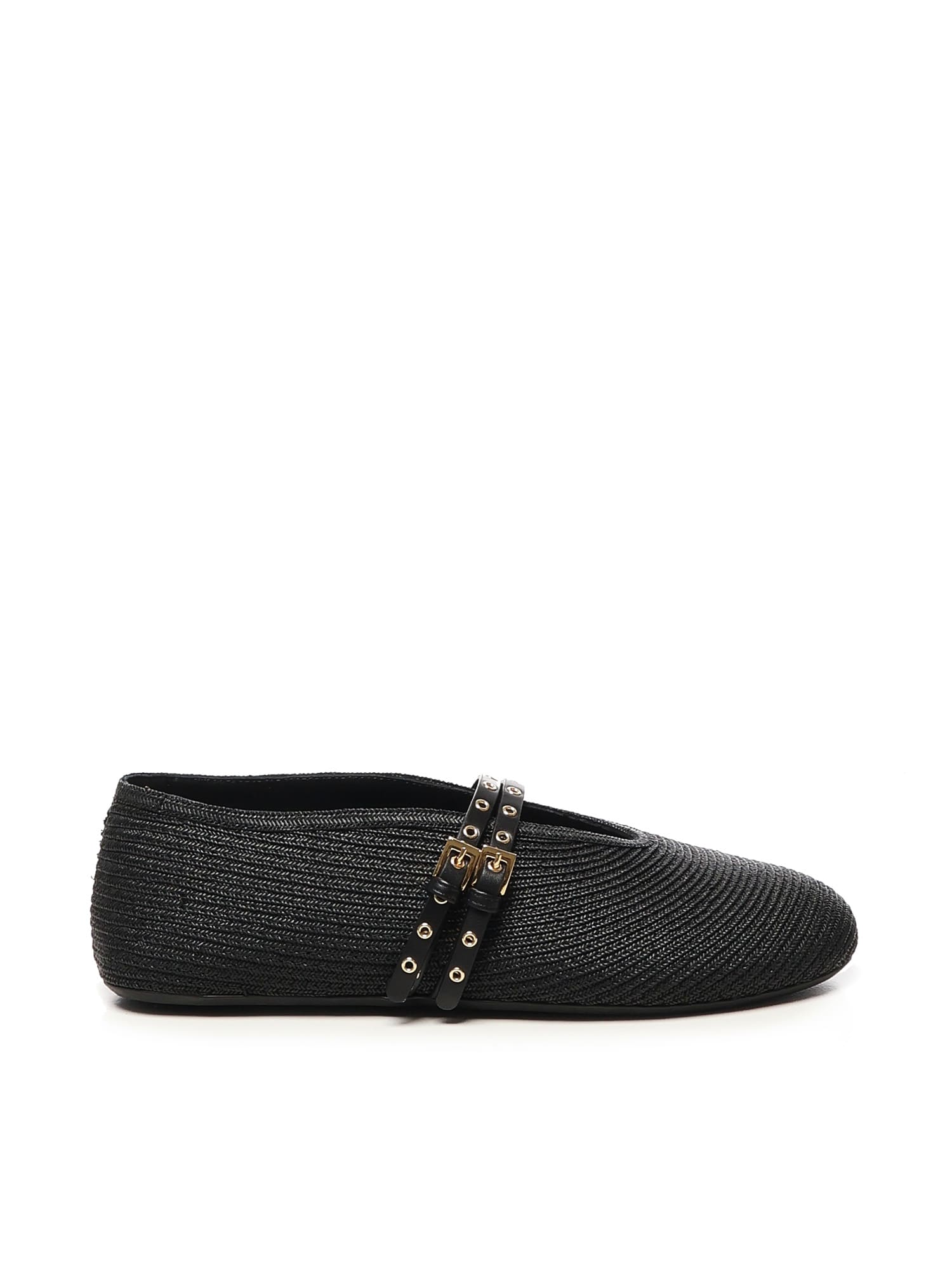 Alaia Flat Straw Ballerinas - Black
