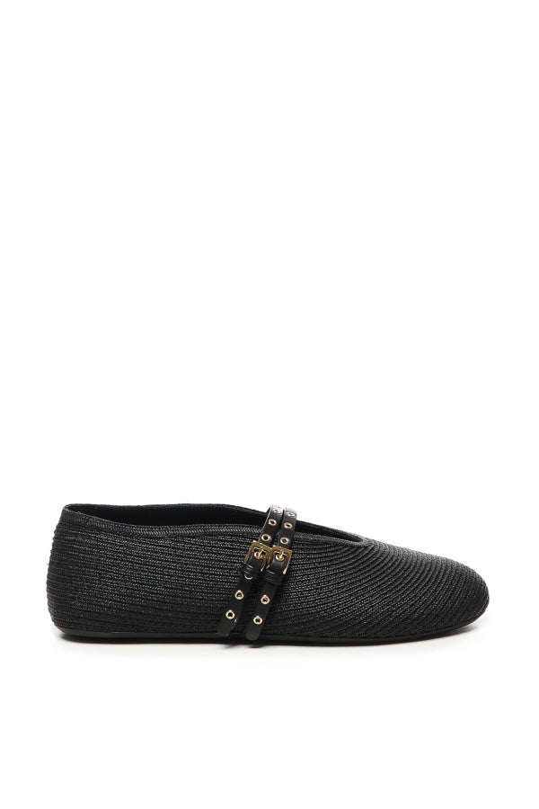 Alaia Flat Straw Ballerinas - Black