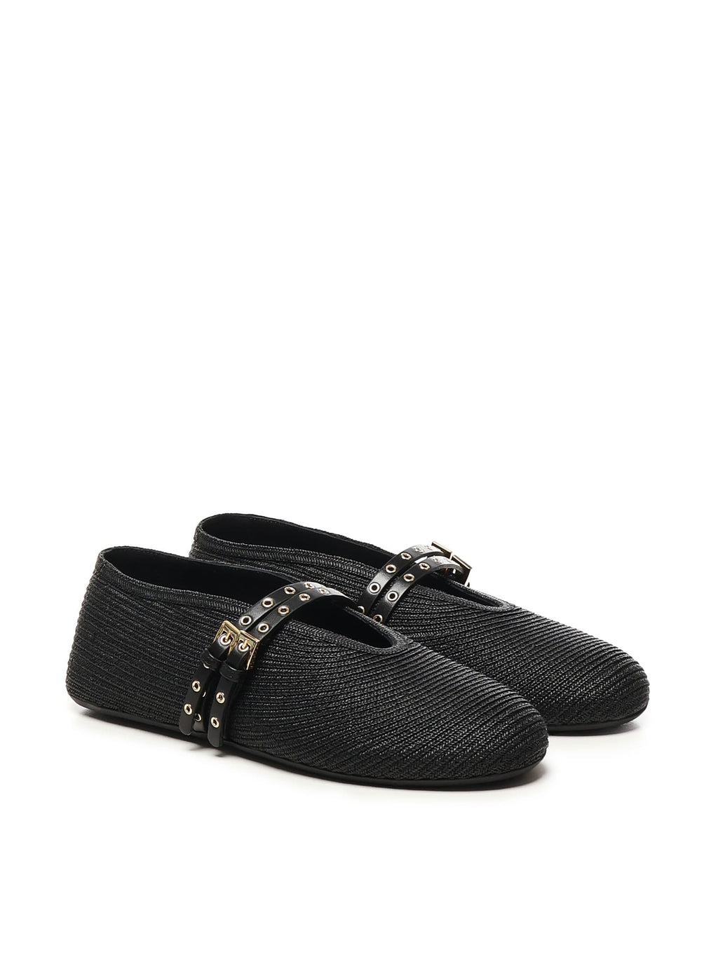 Alaia Flat Straw Ballerinas - Black