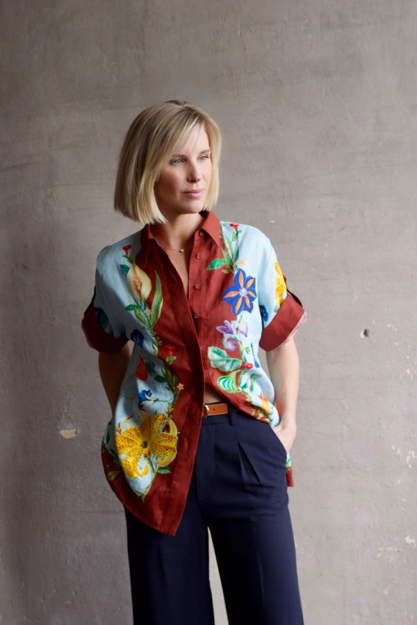 Alemais Dahlia Floral Linen Shirt - Brown/Blue