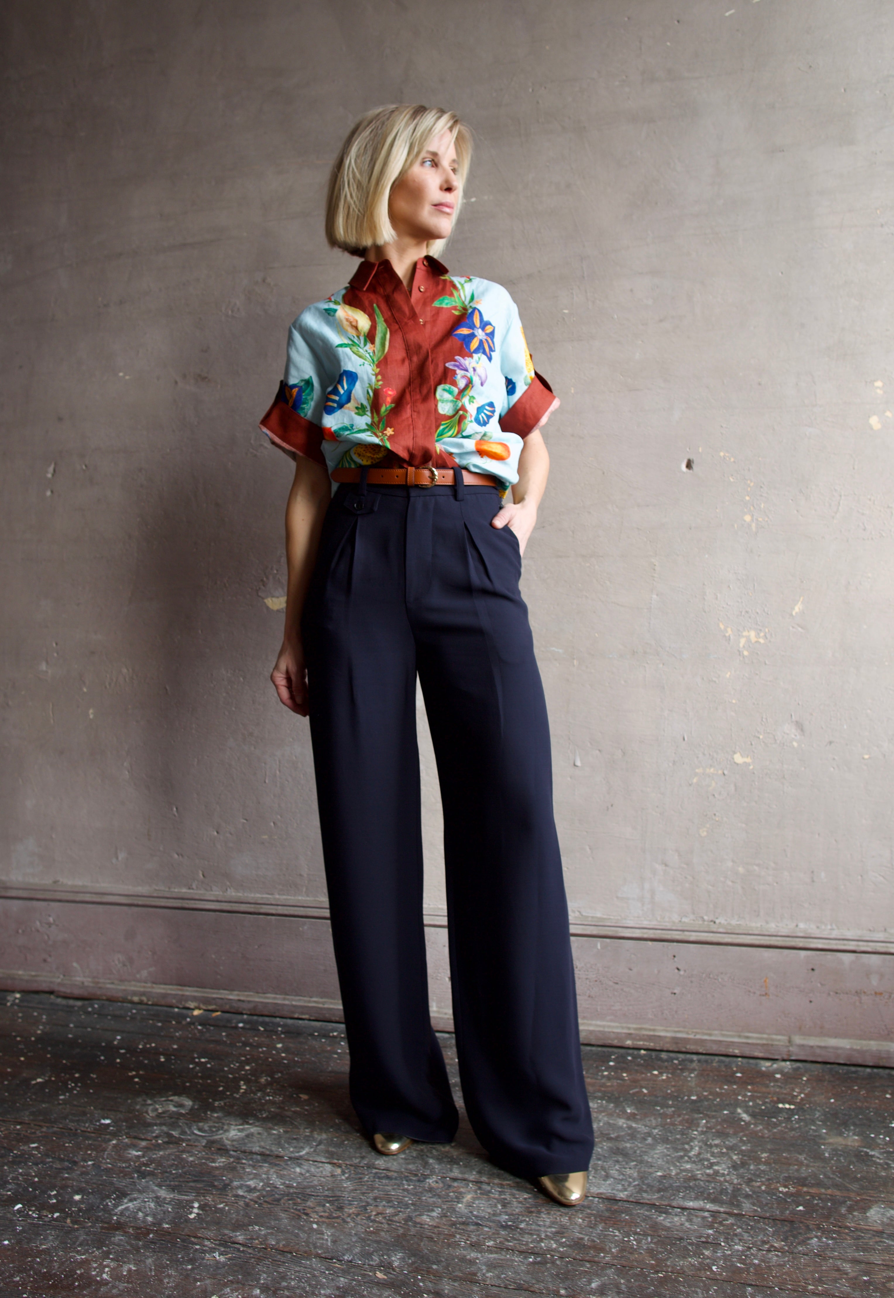 Alemais Dahlia Floral Linen Shirt - Brown/Blue