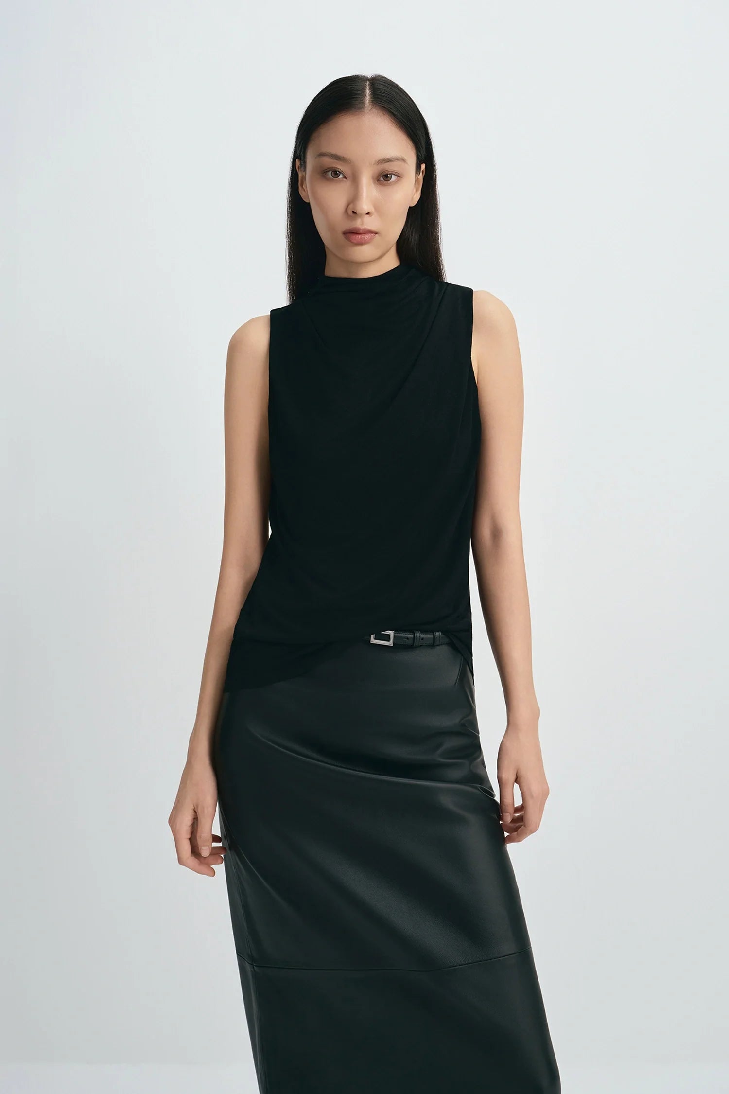 Sophie Rue Alessia Draped High Neck Top - Black