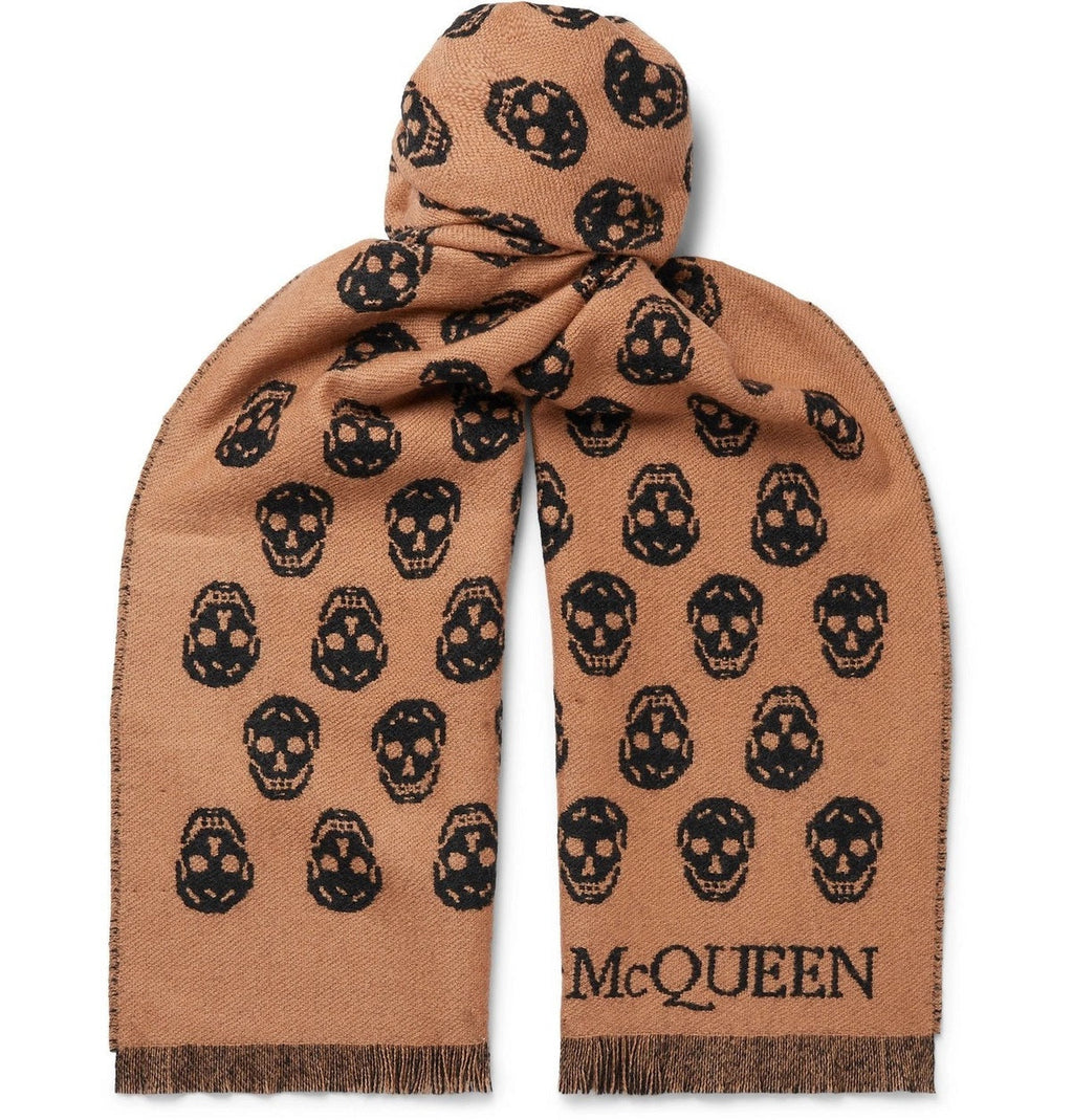 Alexander McQueen Skull Print Fringed Edge Scarf