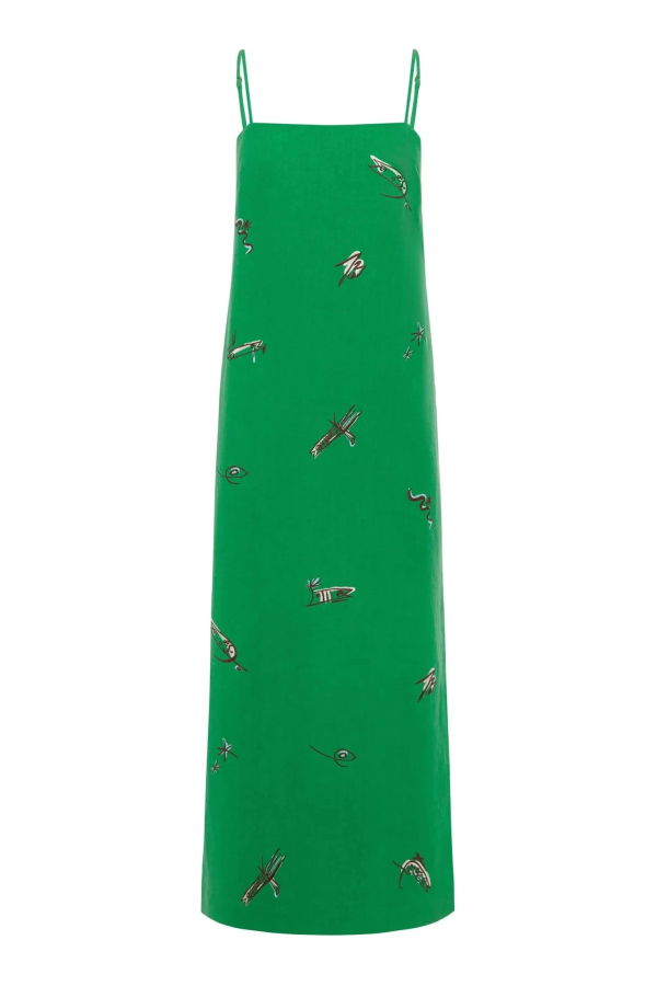 ALÉMAIS Wanda Embroidered Midi Dress - Green
