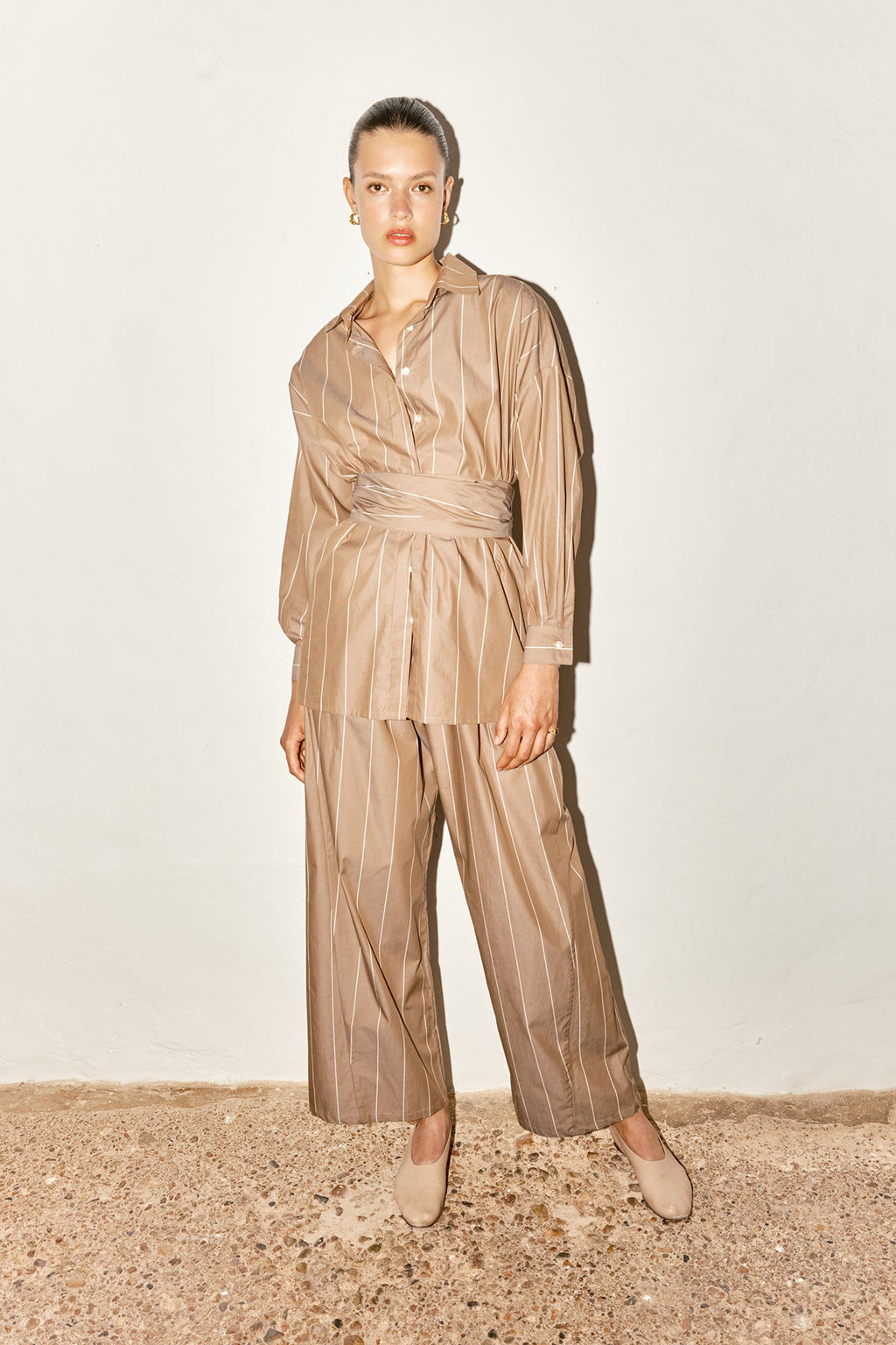 Datura Ren Shirt - Almond Brown Stripe