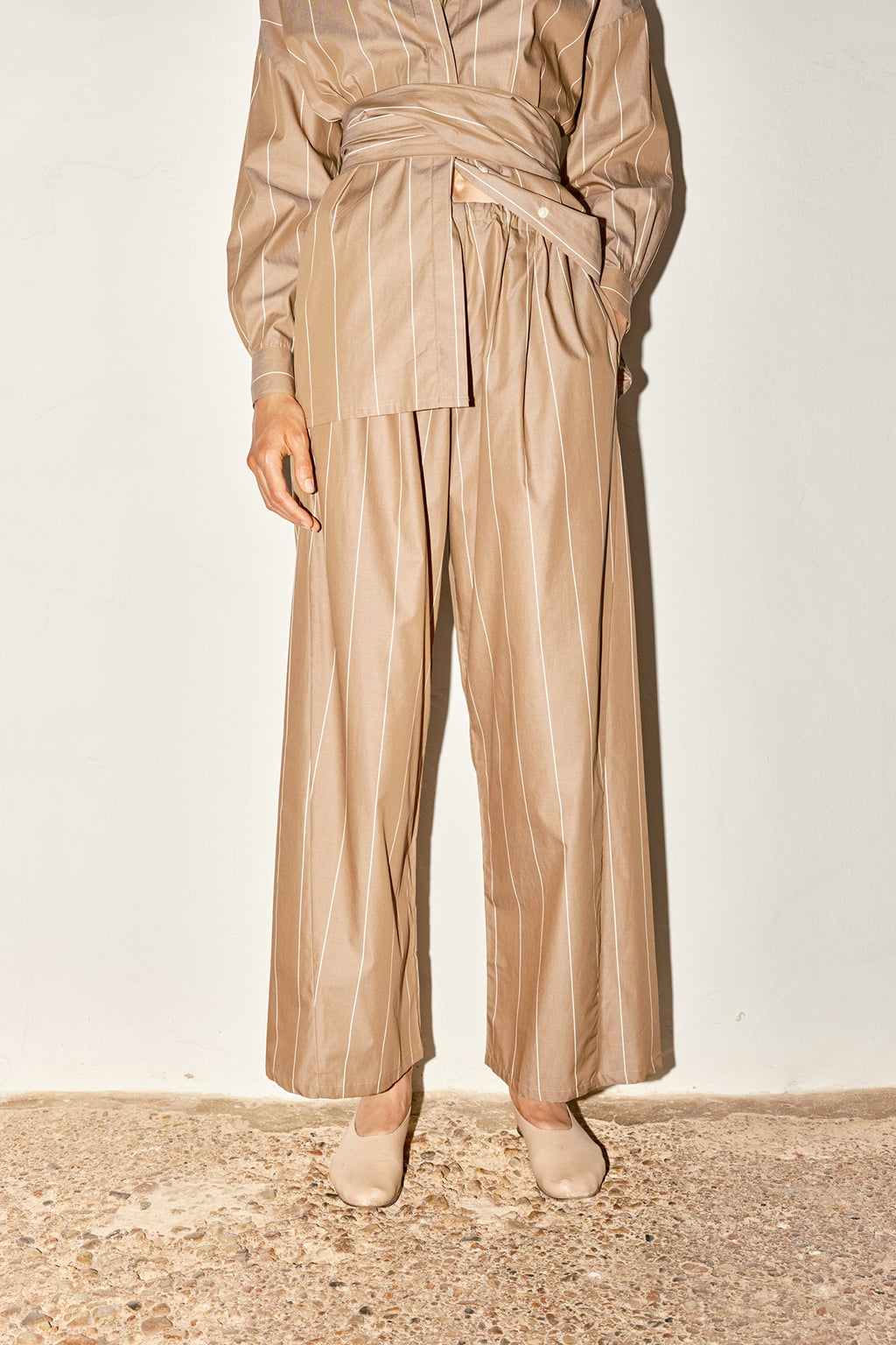 Datura Almond Striped Judo Pants - Almond Brown/Ivory Stripes