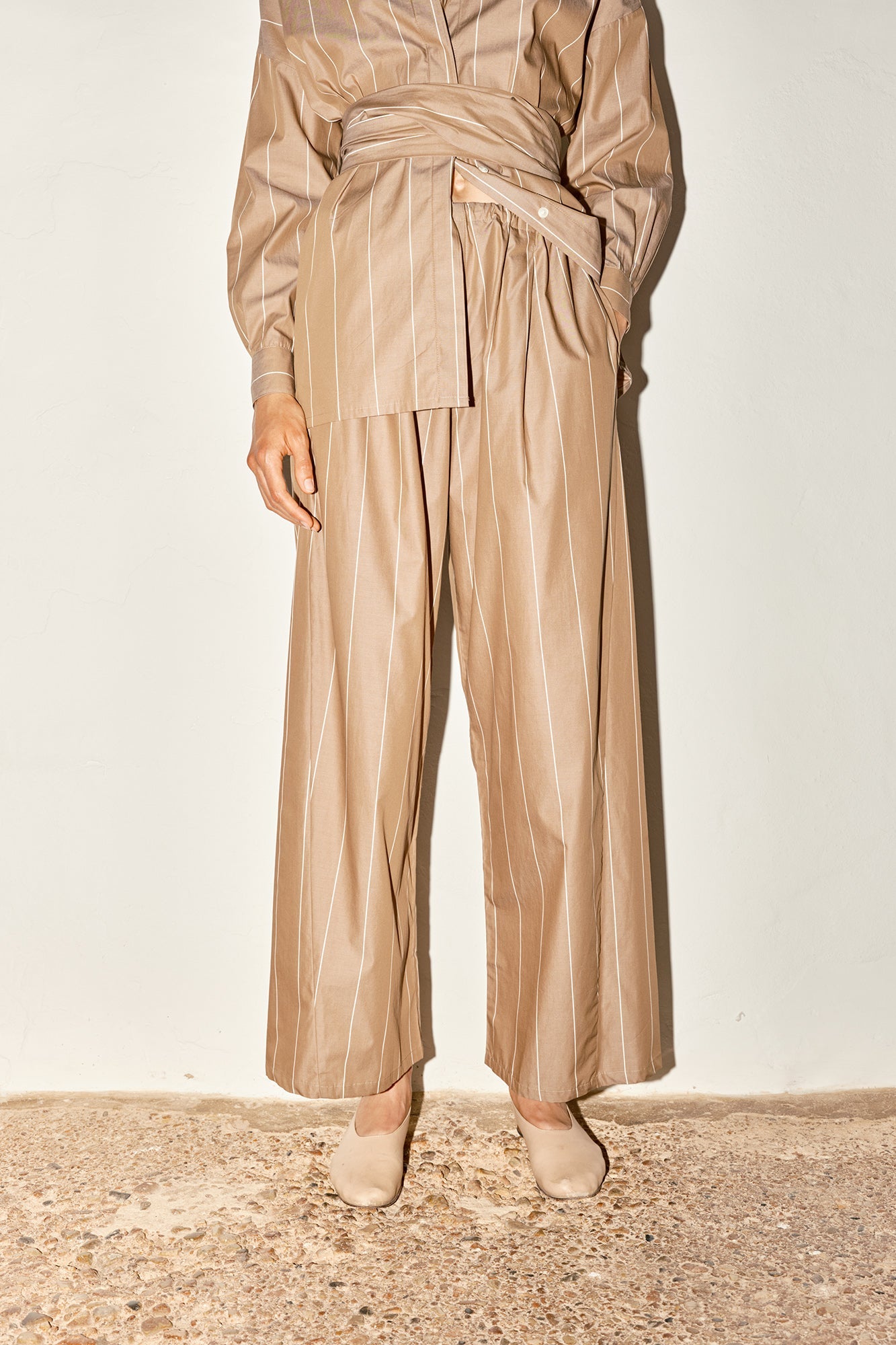 Datura Almond Striped Judo Pants - Almond Brown/Ivory Stripes