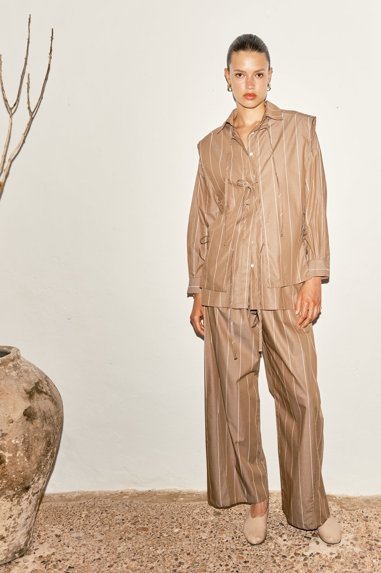 Datura Almond Striped Judo Pants - Almond Brown/Ivory Stripes