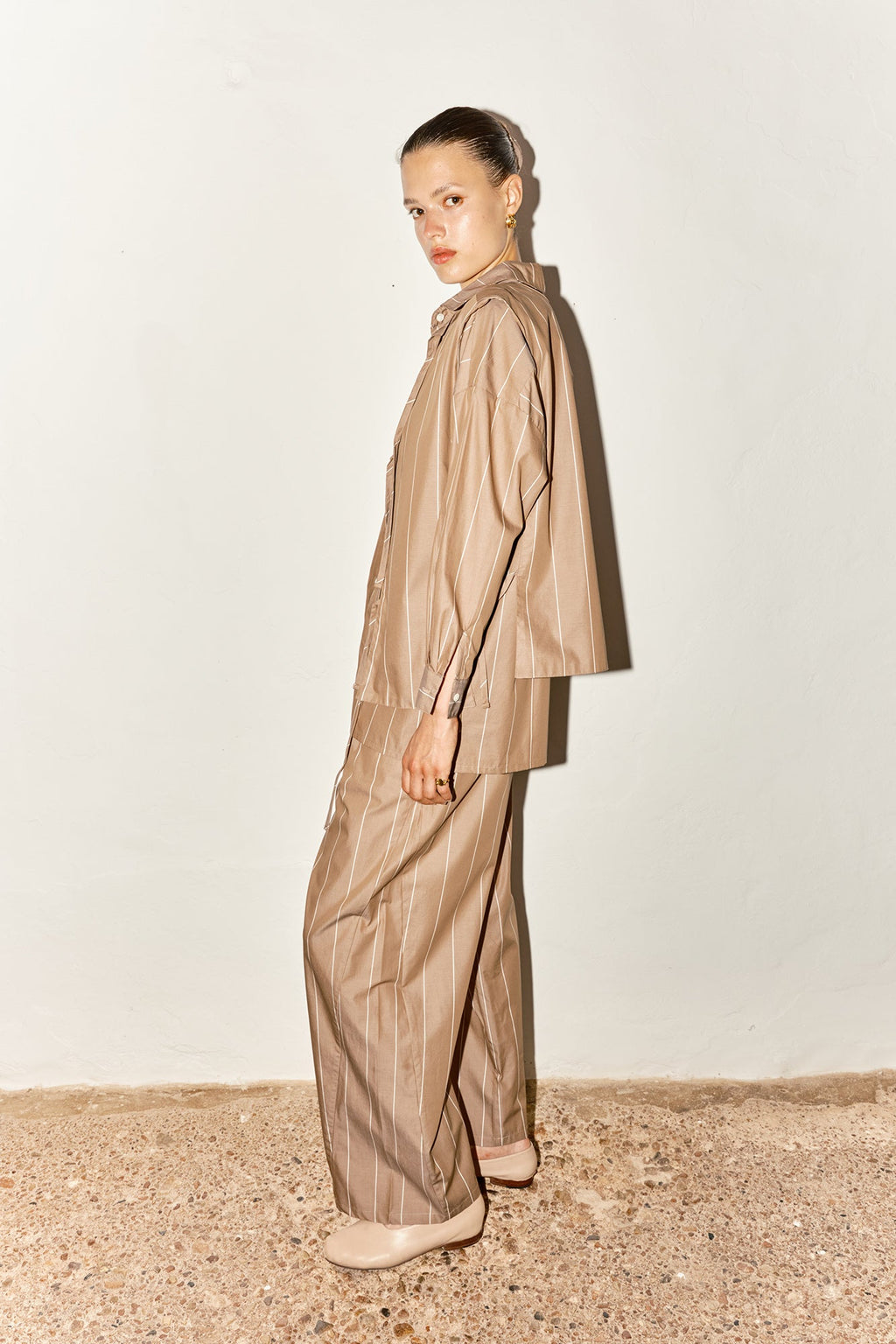 Datura Almond Striped Judo Pants - Almond Brown/Ivory Stripes