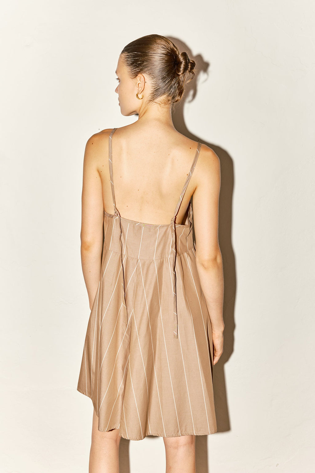 Datura Almond Striped Mini Slip Dress - Almond Brown