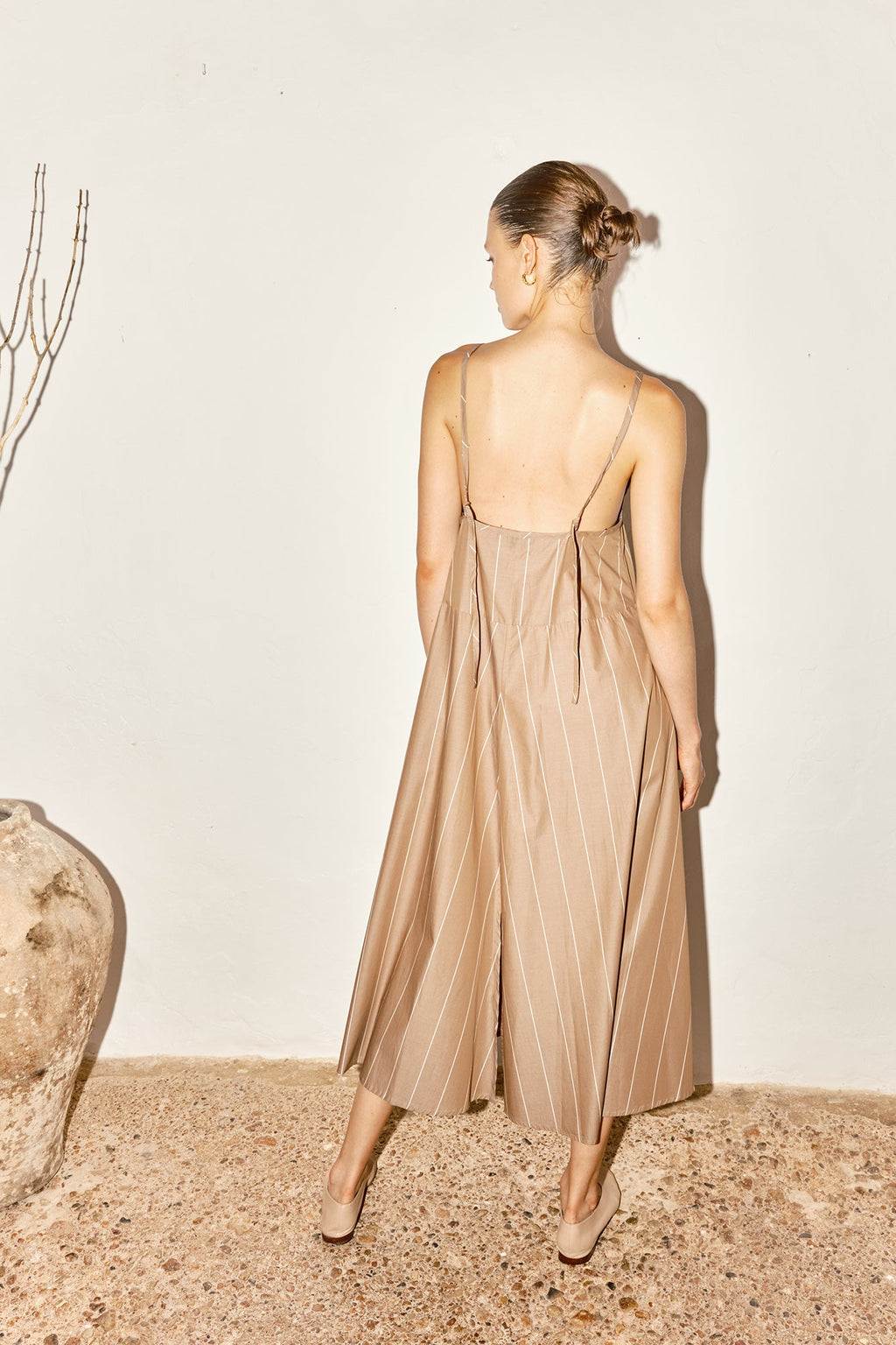 Datura Almond Striped Slip Dress - Brown