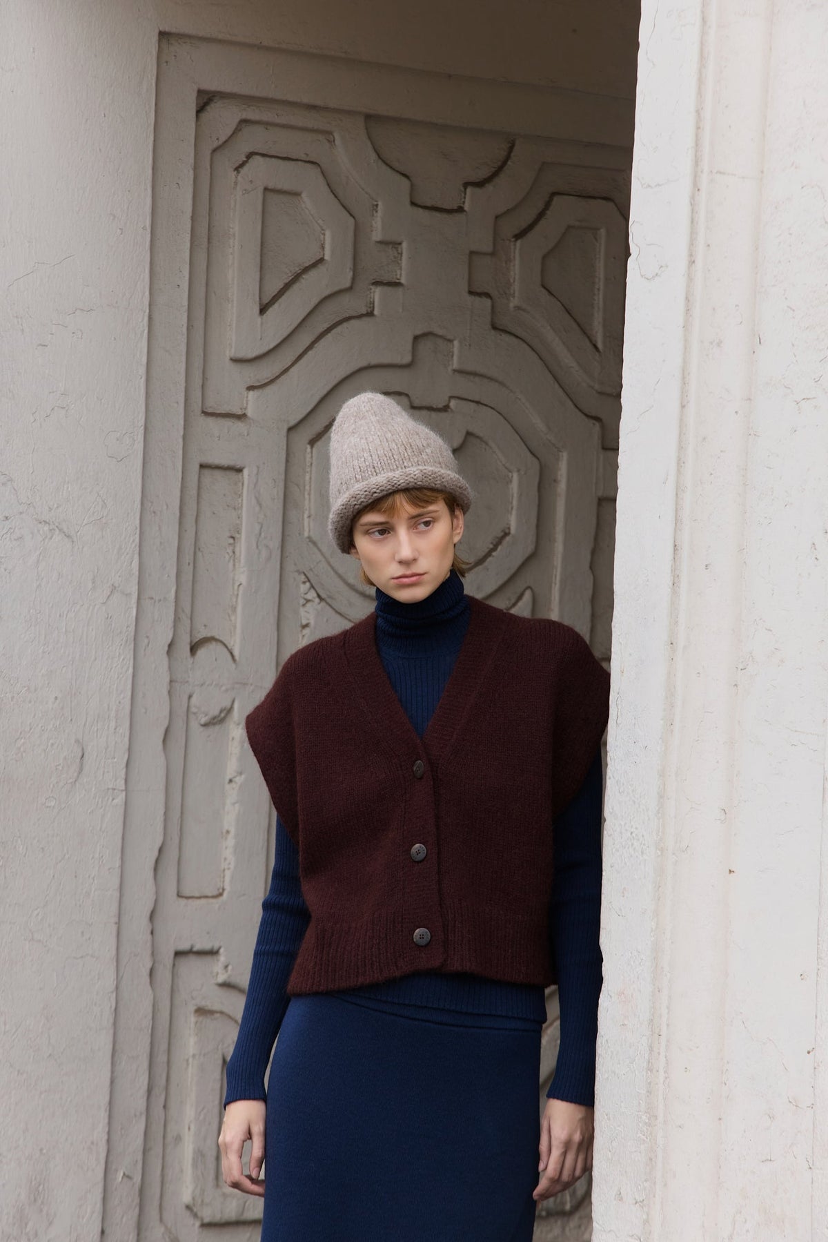 Bare Knitwear Alpaca Button Down Vest - Deep Maroon