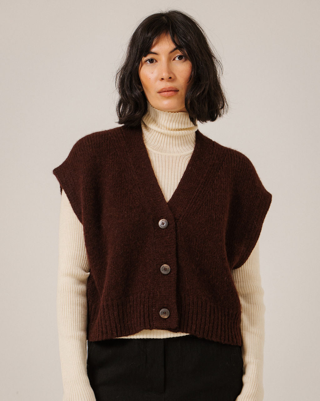 Bare Knitwear Alpaca Button Down Vest - Deep Maroon