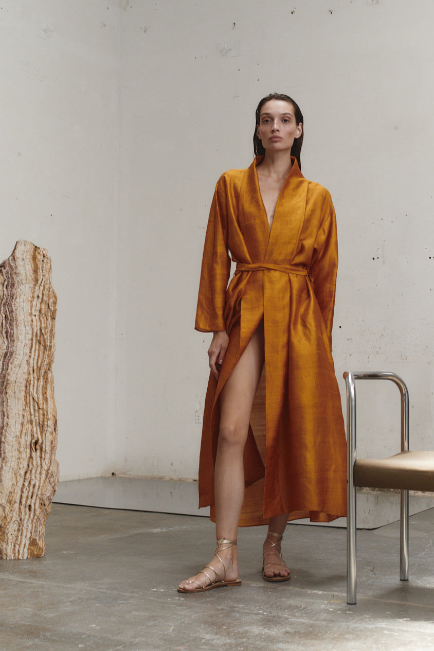 Datura Amber Butter Dupion Kimono Dress
