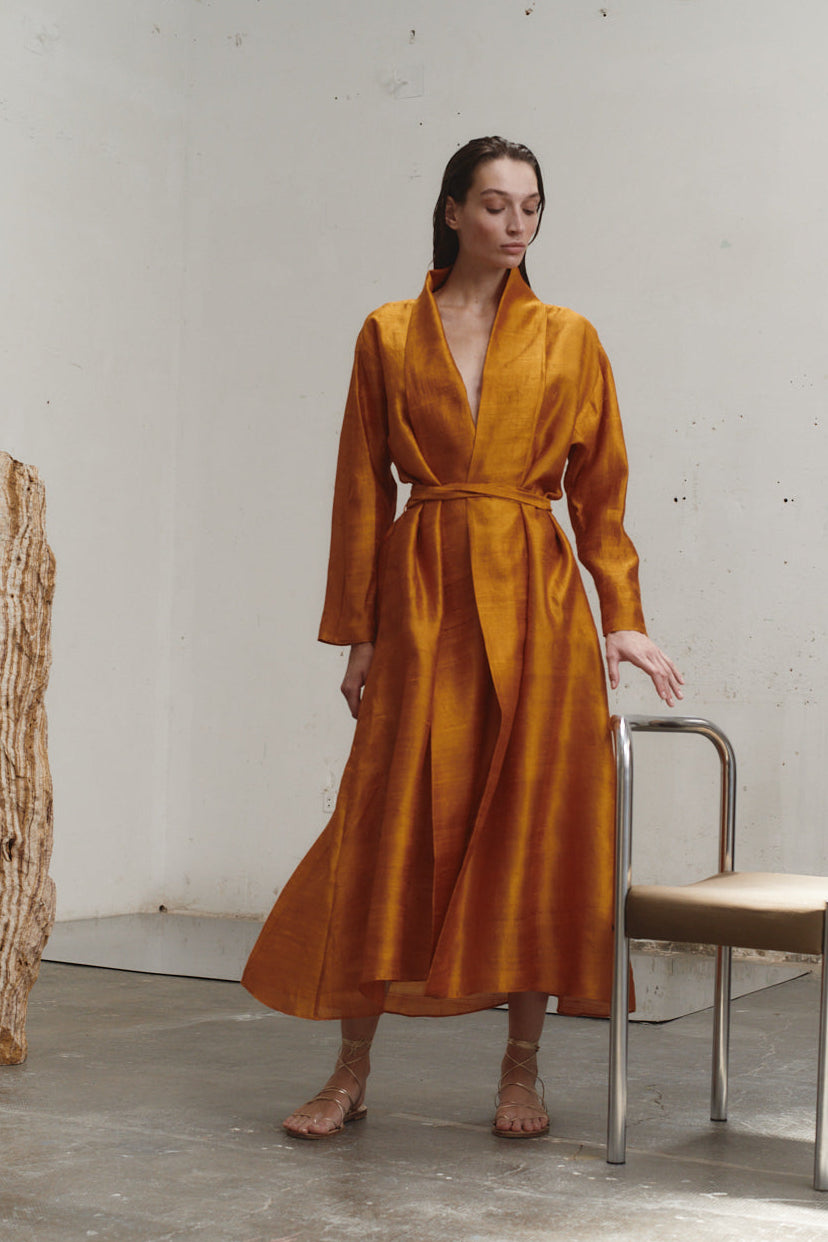 Datura Amber Butter Dupion Kimono Dress