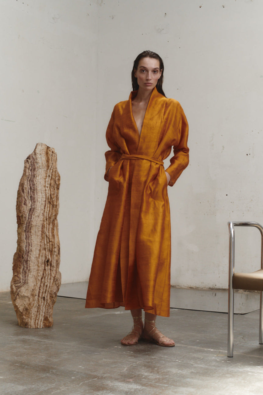 Datura Amber Butter Dupion Kimono Dress