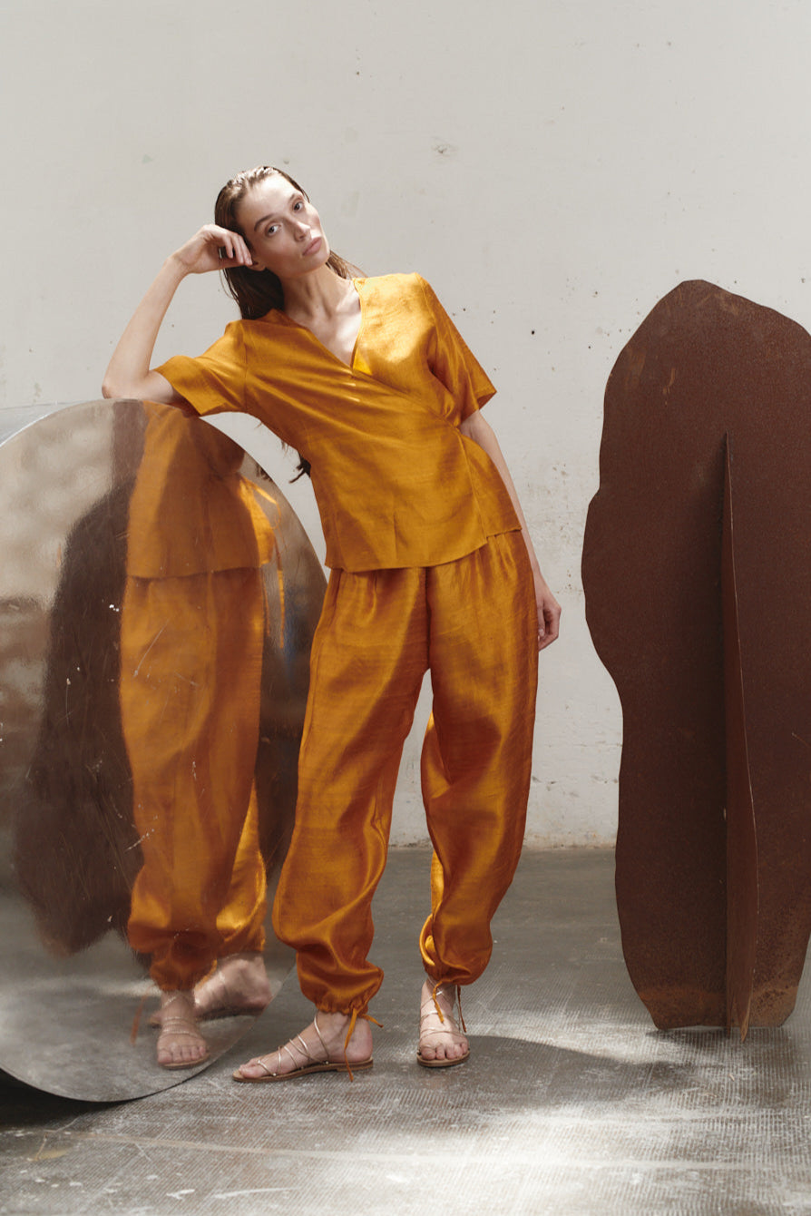 Datura Amber Dupion Wrap Top